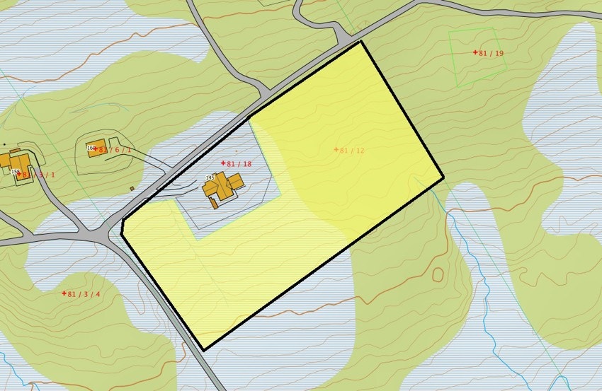 Oversikt over feltet med tomtene som er detaljregulert. Galleribilde