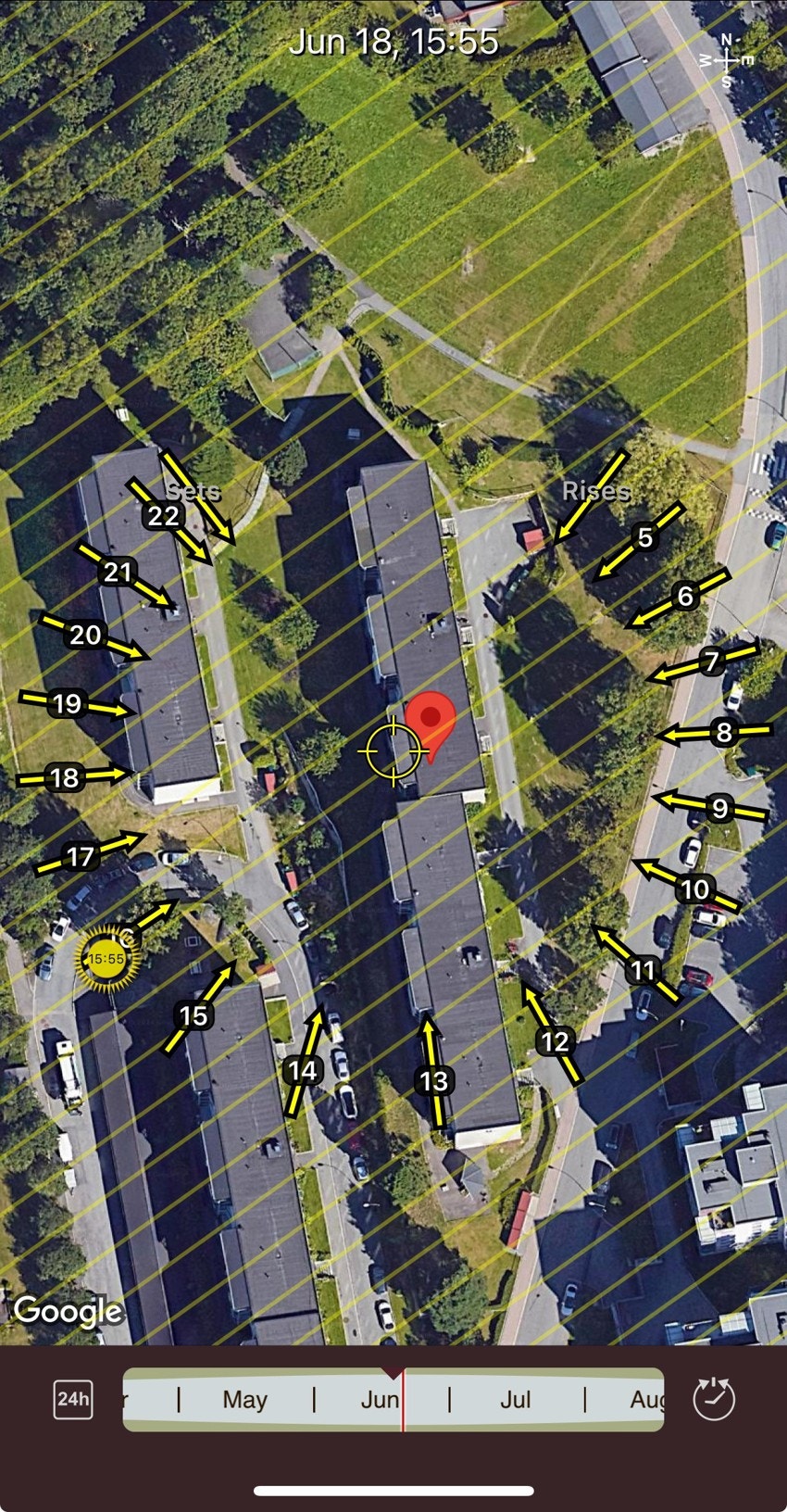 Solkart er kun ment som en illustrasjon over solforholdene midtsommers (20.6) - Teknologien som brukes kan slå feil pga. kalibrering e.l. Galleribilde
