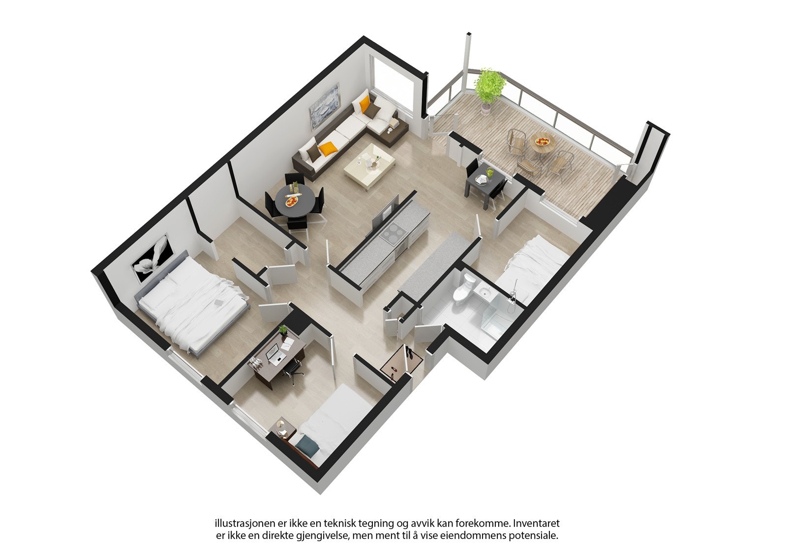 3D plantegning - avvik kan forekomme. Galleribilde