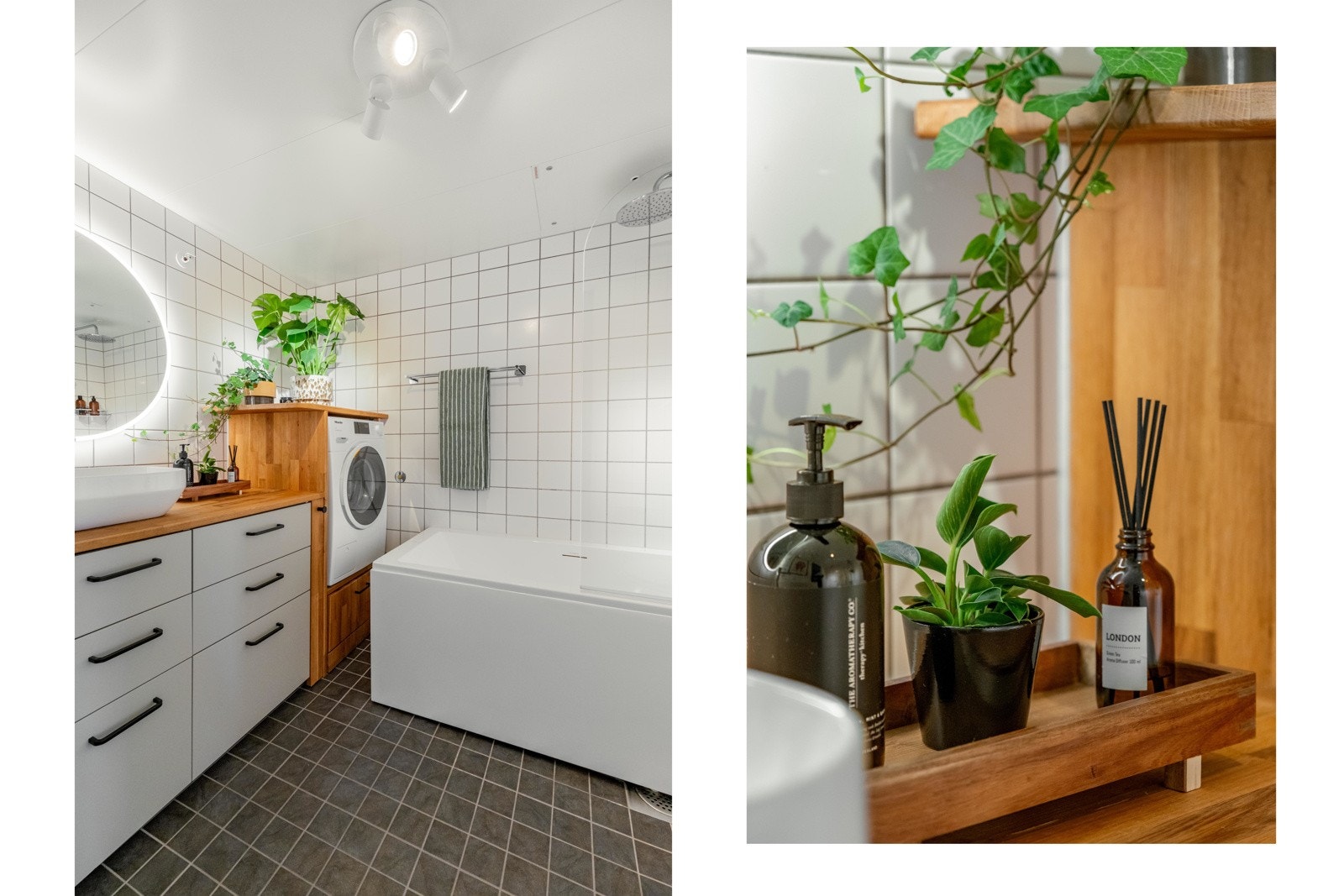 Nydelig bad, med ny innredning i 2023. Selger har tatt en spansk en og fjernet tørketrommelen til foto, men det er altså mulig med trommel her. Galleribilde