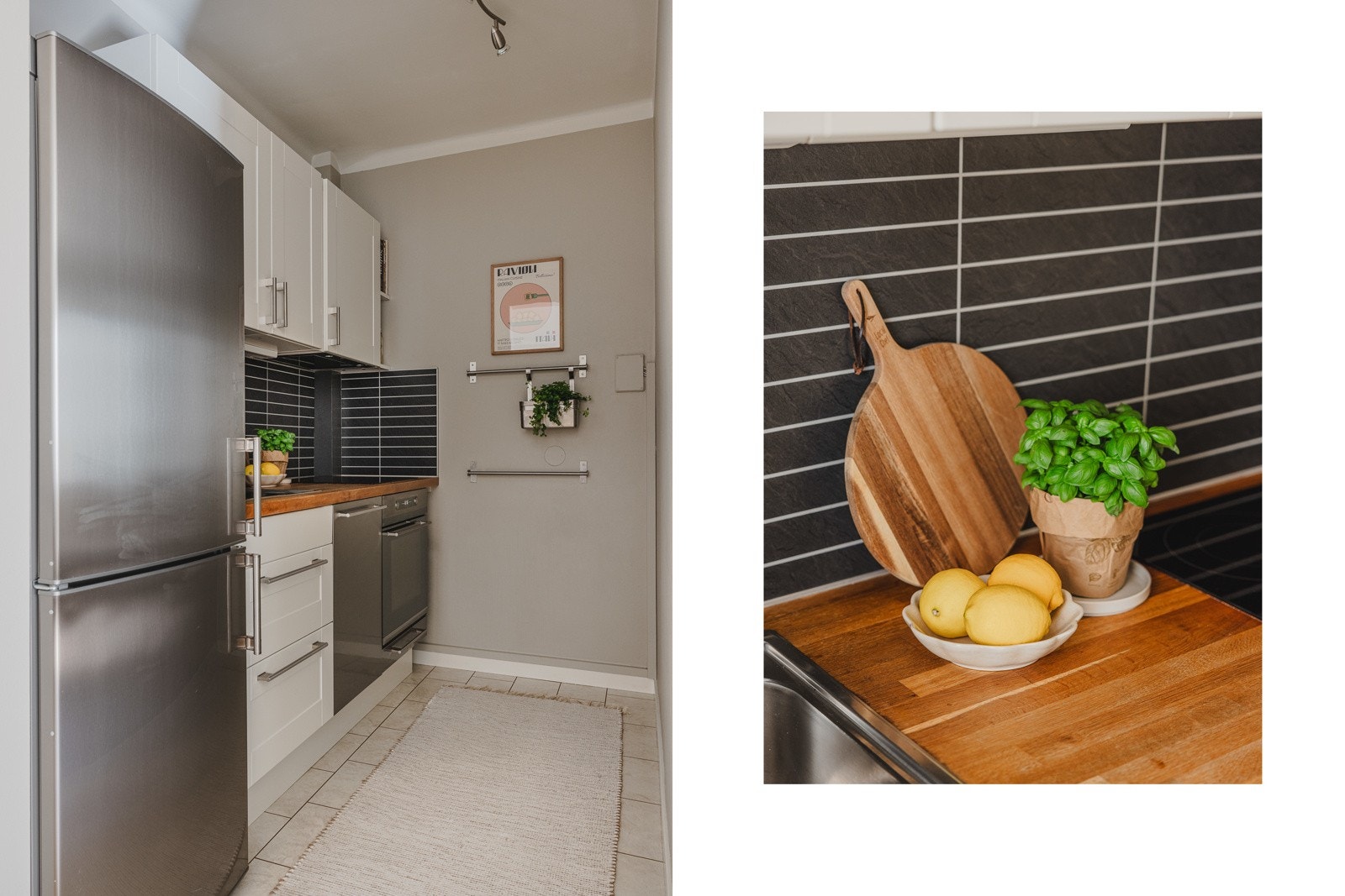 Her er det bra med skap- og benkeplass. Innredningen for øvrig består av matte profilerte fronter og benkeplate av heltre. Galleribilde