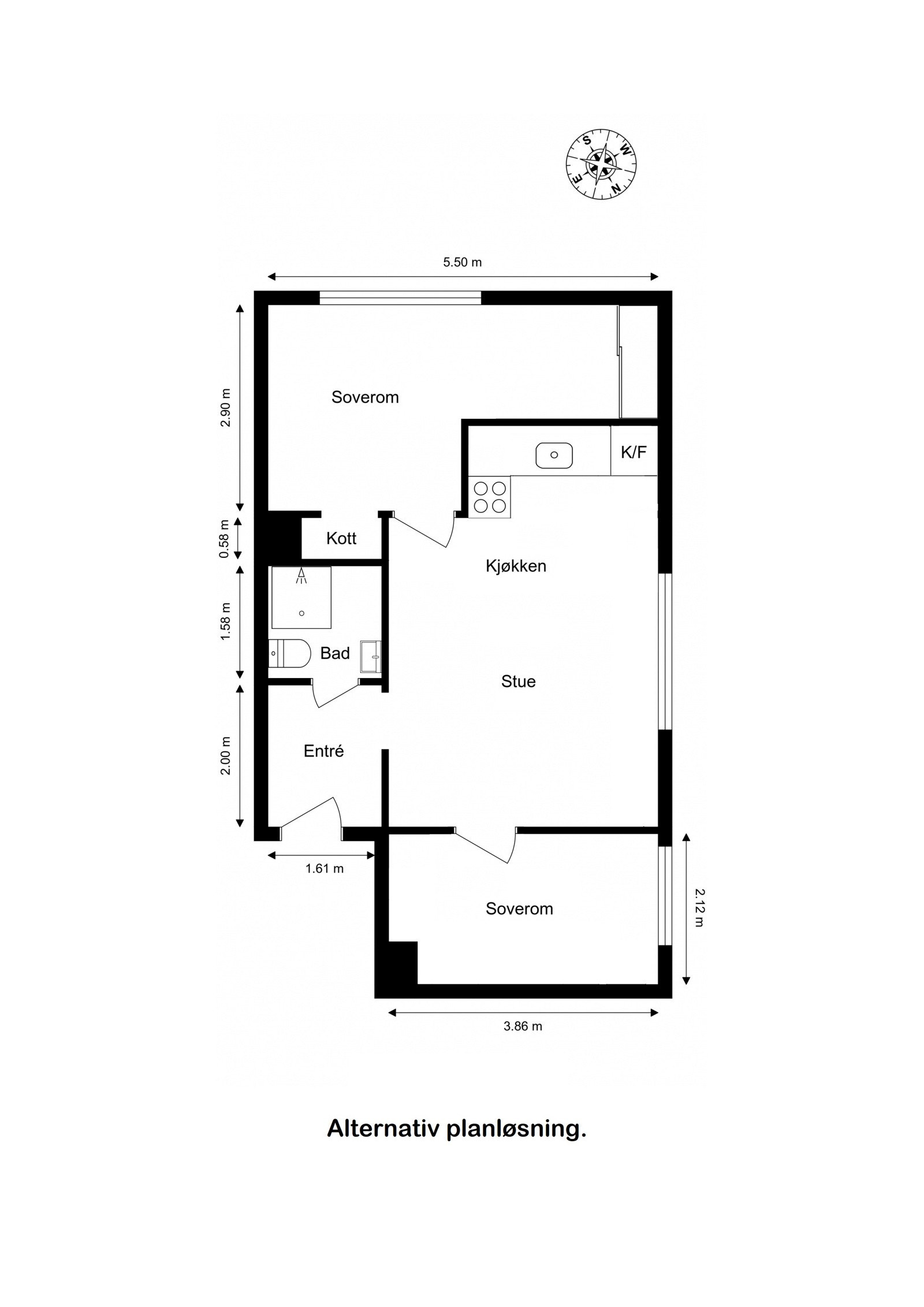 Alternativ plantegning (3-roms) Galleribilde