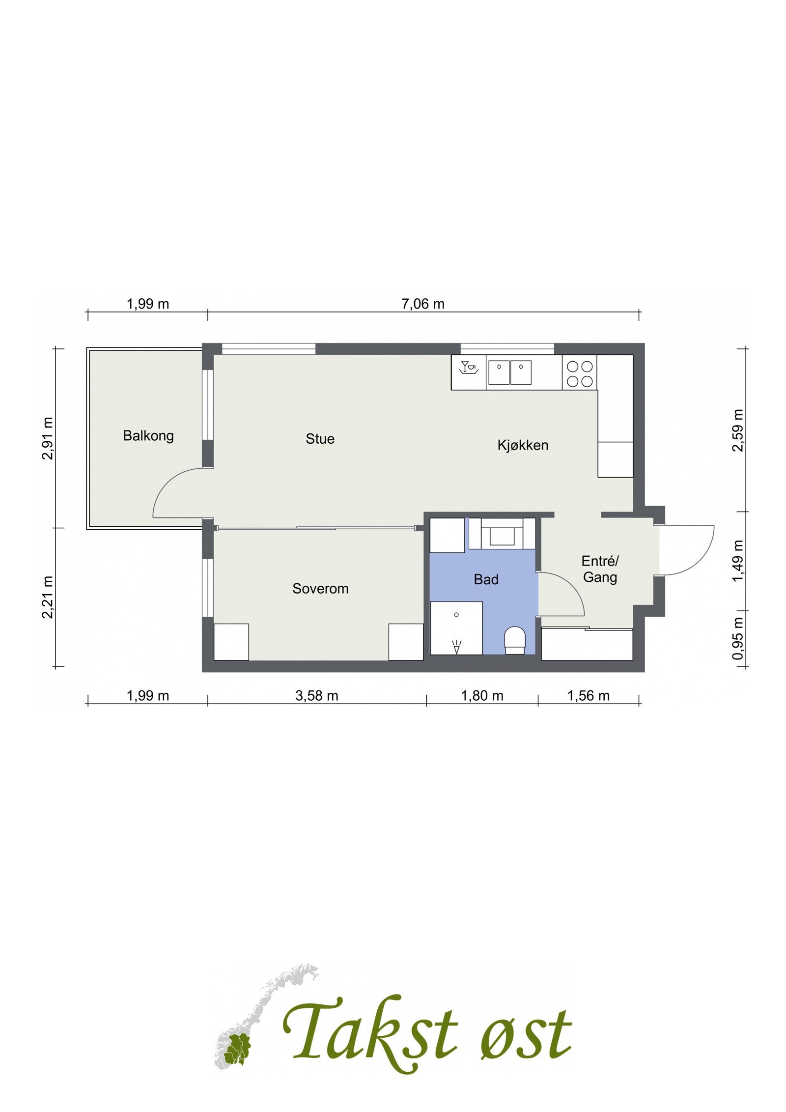 Legg merke til den gode planløsningen! Hjørneleilighet med flere vindusflater gir en lys bolig. Galleribilde