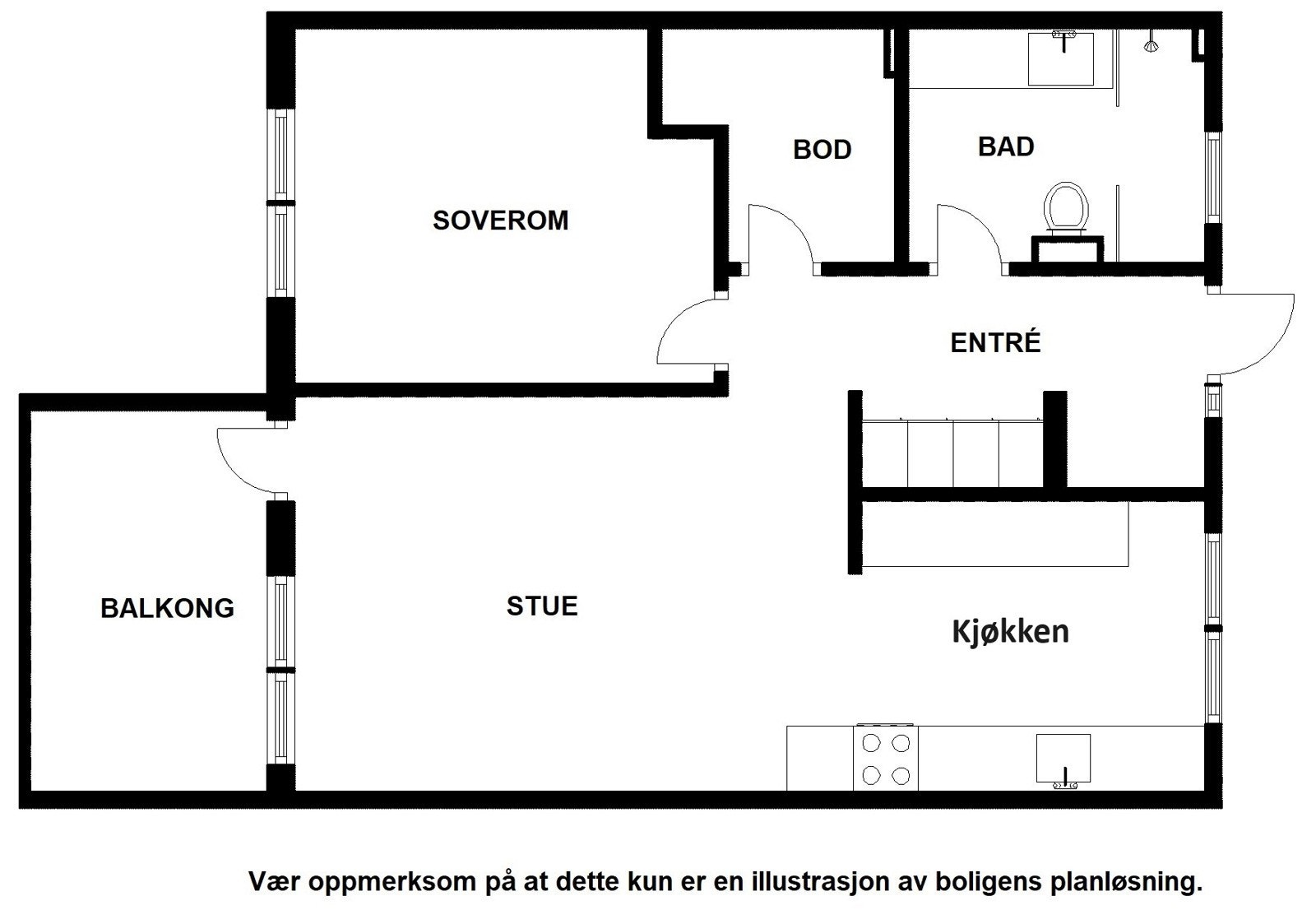 Planskisse. Utover overnevnte areal disponerer leiligheten utebod. Galleribilde