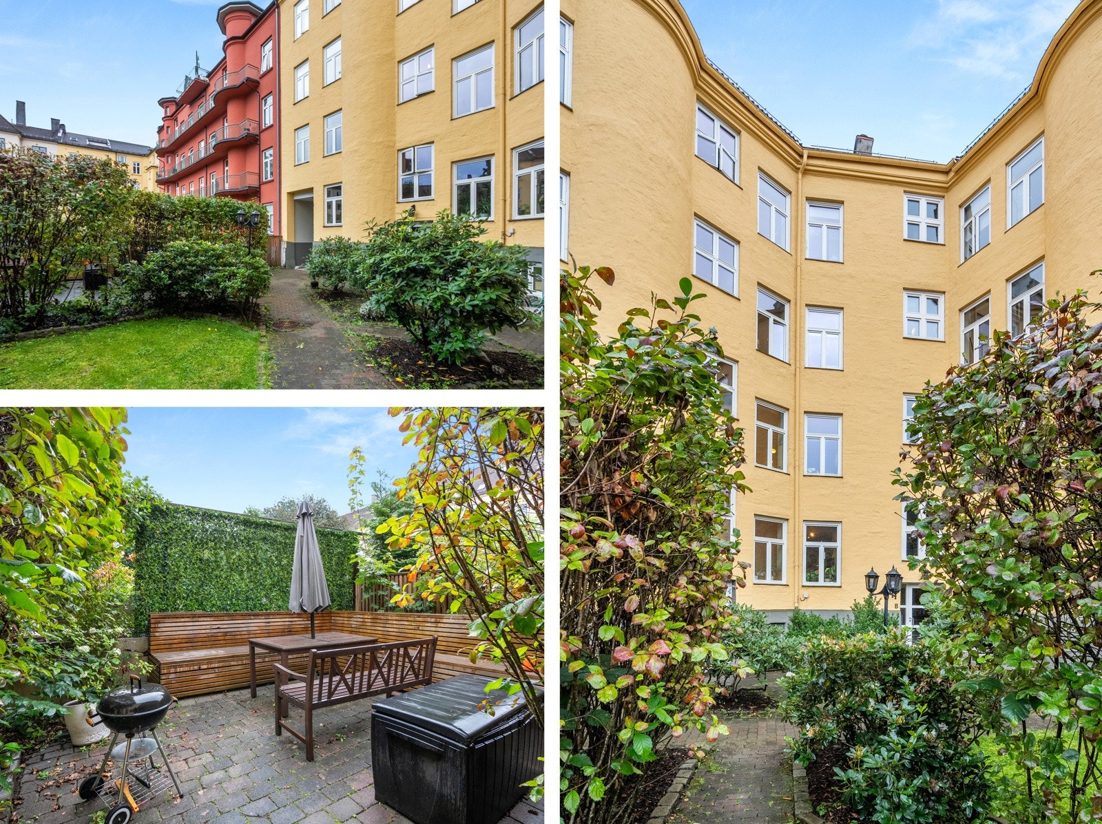 Det er etablert flotte sitteområder til felles anvendelse, og bakgården har sykkelstativer til beboerne. Galleribilde