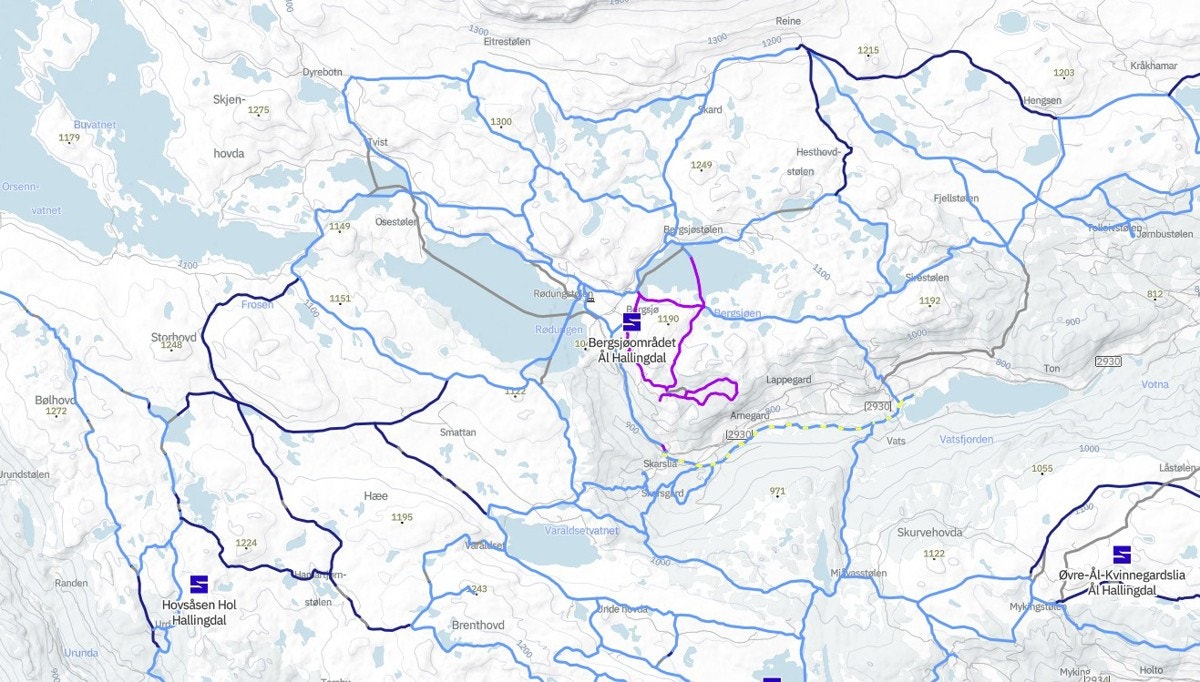 Langrennsløypenettet i området: Fra Tverrlie i midten av kartet, er valgmulighetene mange! Galleribilde