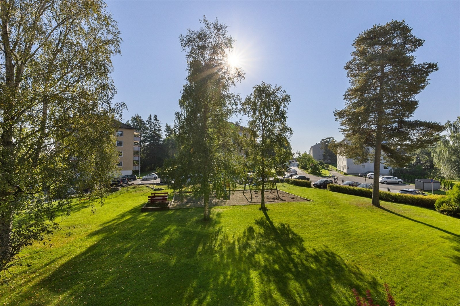 Utsikt over grønne fellesområder. Galleribilde
