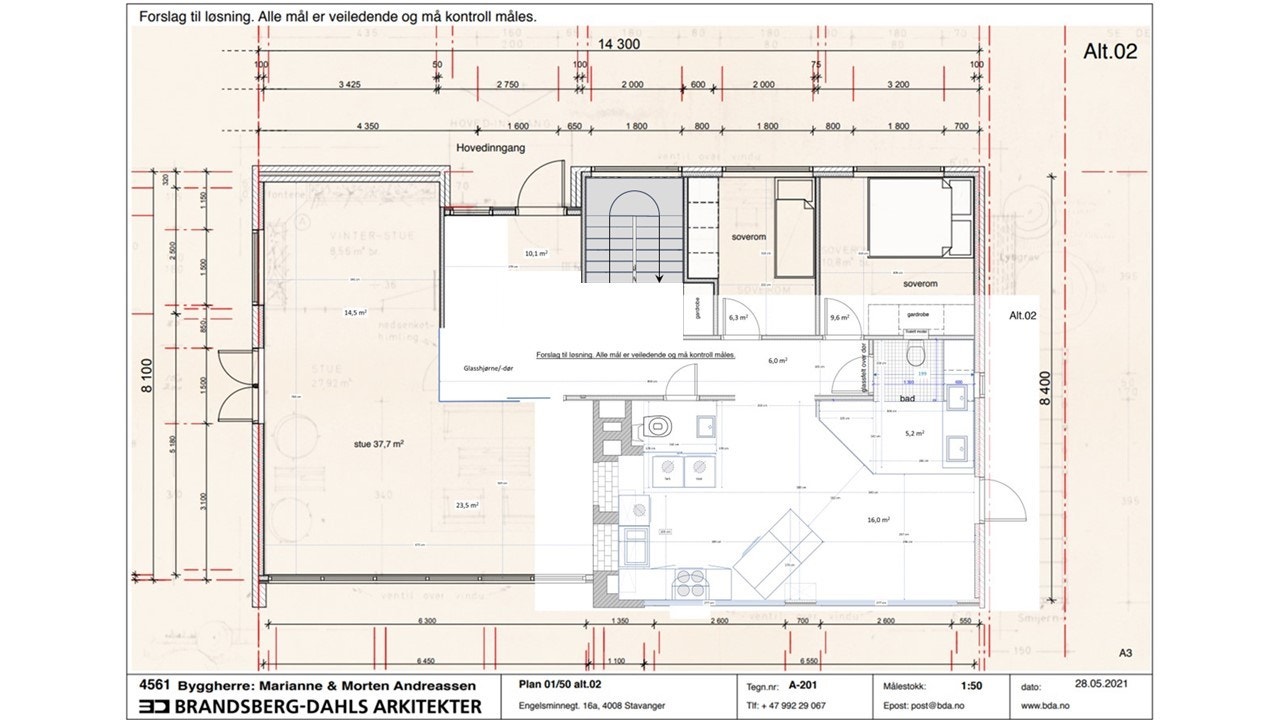 Alternativ plantegning 1. etasje ved å sette inn trapp imellom etasjene. Galleribilde