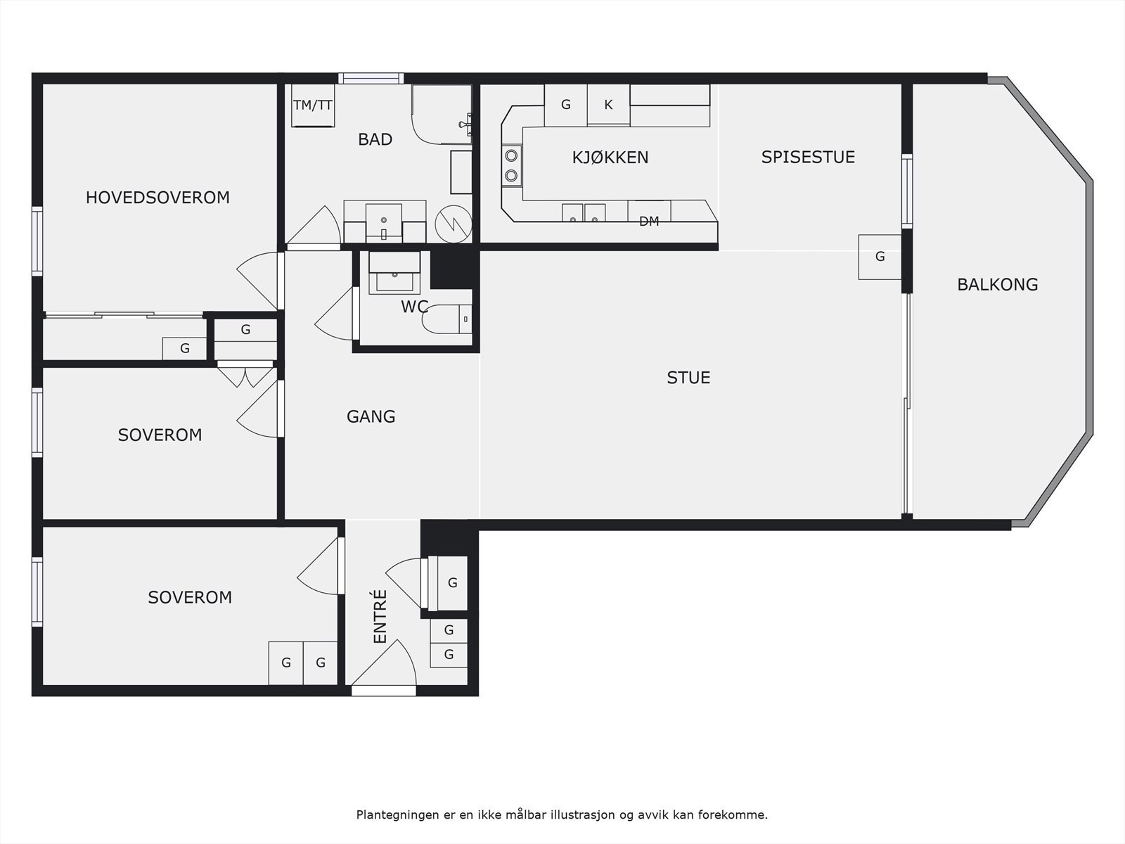 Plantegning 1. etasje. I tillegg disponerer leiligheten en kjellerbod på ca. 8m². Heis i bygget. Galleribilde