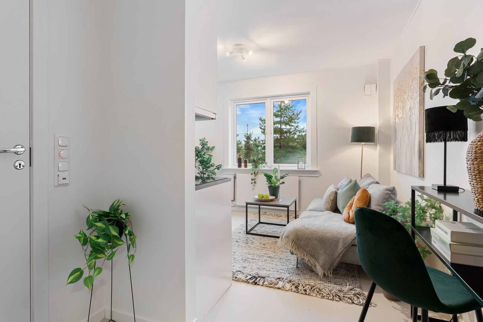 Trivelig stue med plass til sofagruppe, sofabord og underholdningsavdeling. Galleribilde