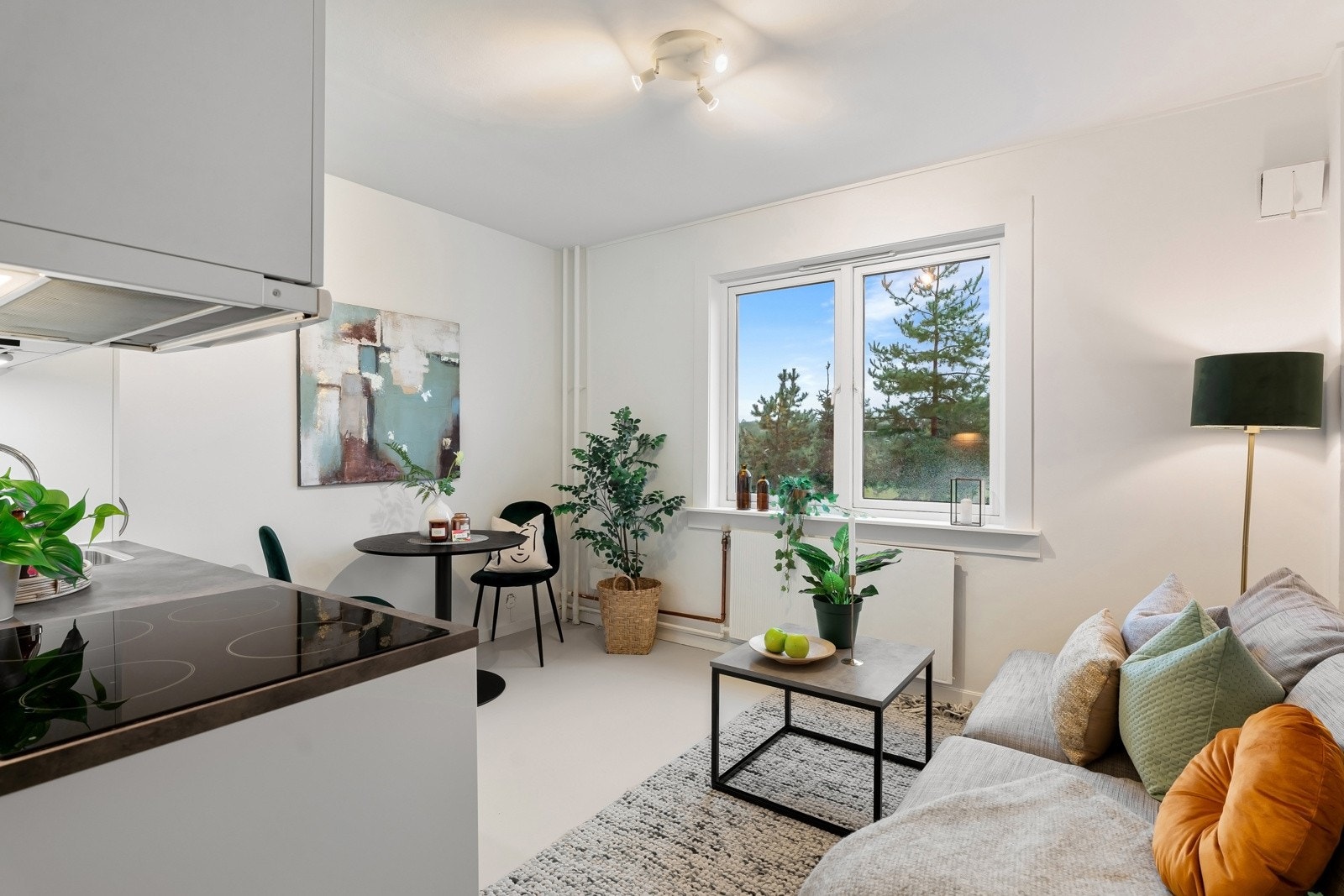 Lys og pen bolig som består av åpen kjøkken- og stueløsning, baderom og entré. Galleribilde