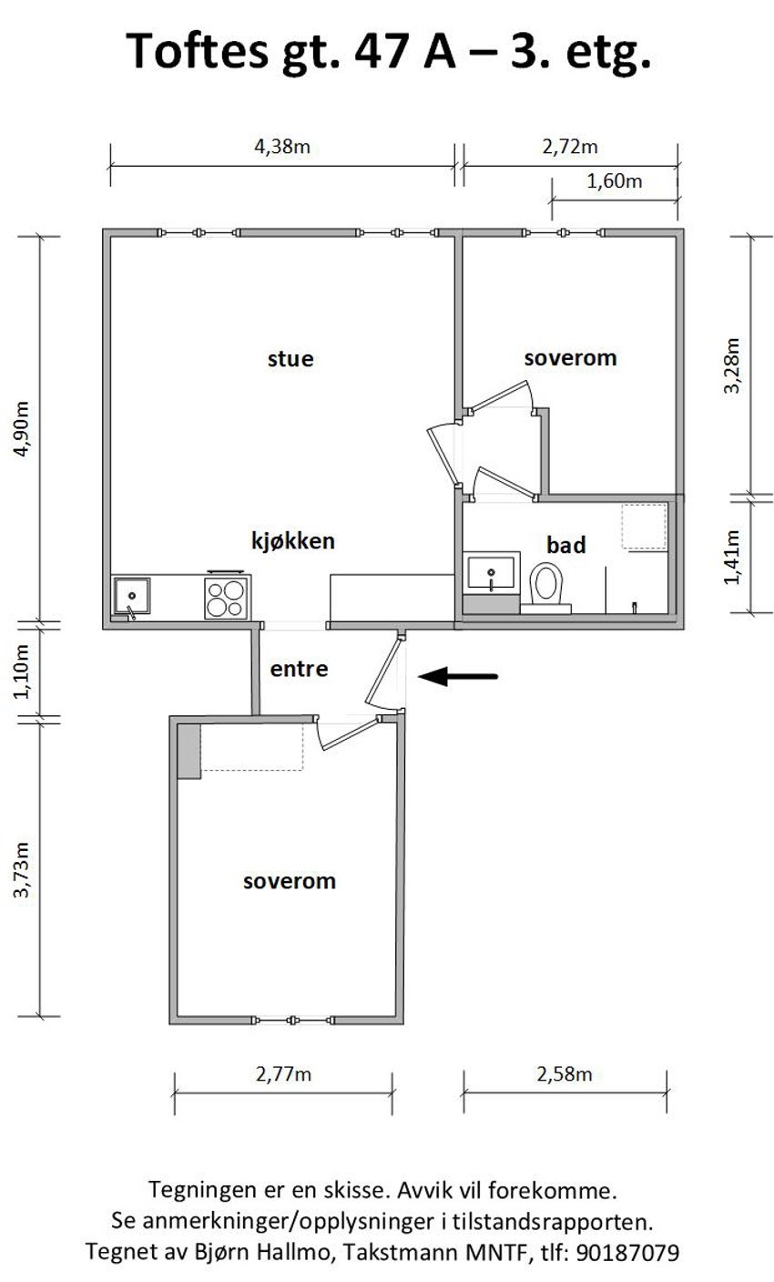 - Plantegning med mål Toftes gate 47 A - Galleribilde