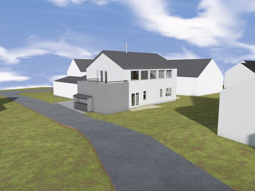 Illustrasjonstegning Søbstadvegen 58C/D fra nordvest. Galleribilde