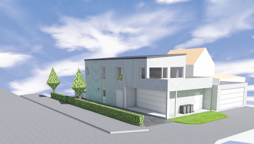 Illustrasjonstegning Søbstadvegen 58 A fra nordøst. Galleribilde