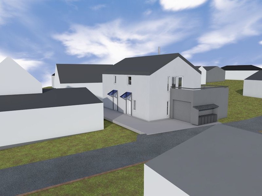 Illustrasjonstegning Søbstadvegen 58C/D fra nordøst. Galleribilde