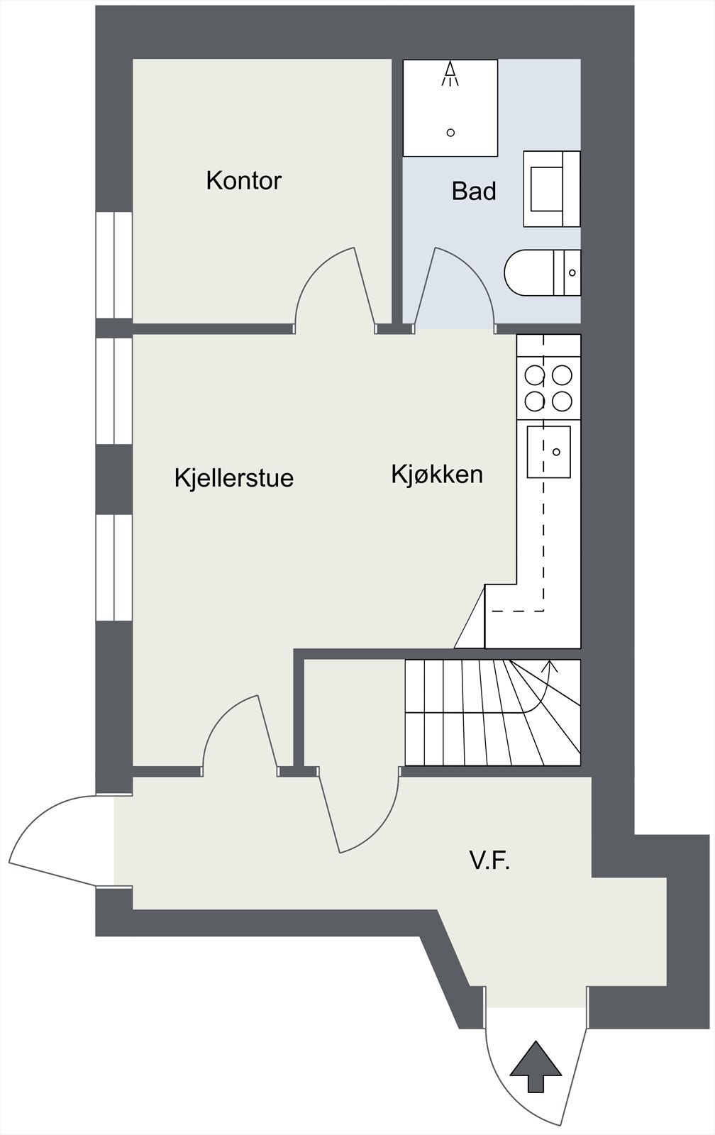 Planløsning underetasje. Innredning av underetasje er ikke byggesøkt. Galleribilde