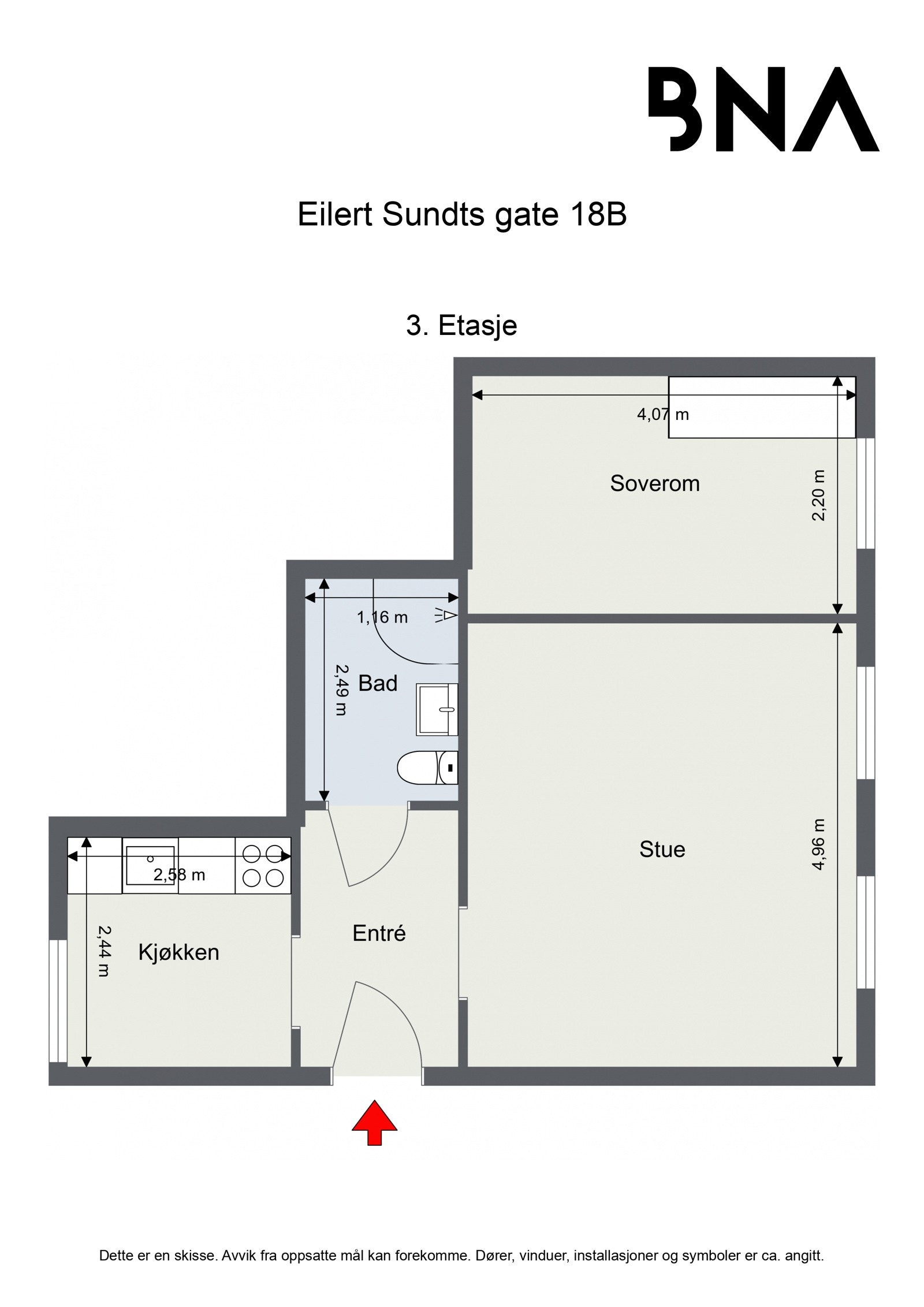 Planskisse - Eilert Sundts gate 18B - 3. Etasje Galleribilde