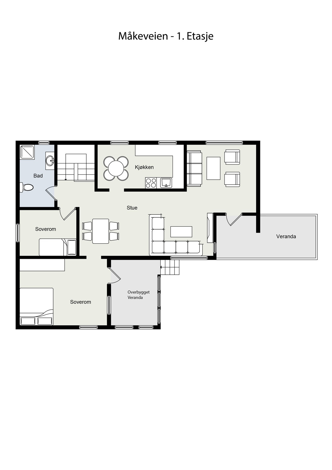 Planskisse for første etasje. Ikke målholdig. Detaljer kan avvike. Galleribilde