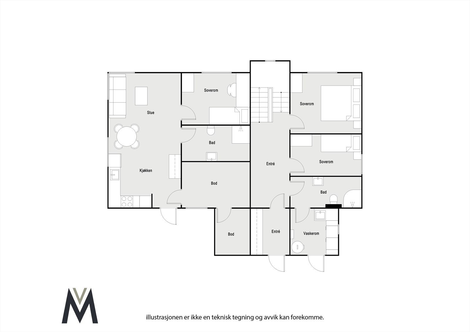 Planskisse 1.etg. hoveddel og utleieleilighet. (Utleiedel til venstre) Galleribilde