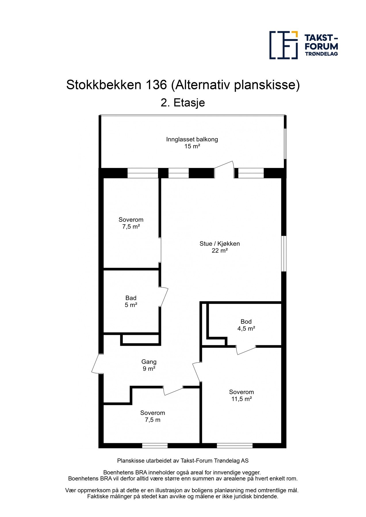 Alternativ planløsning med 3 soverom. Galleribilde