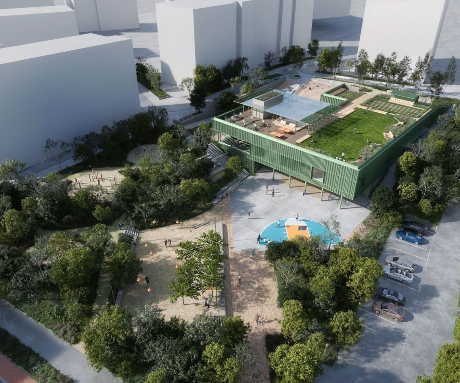 Nabotomten er også under utvikling og skal bli en stor aktivitetspark med flerbrukshall. Galleribilde