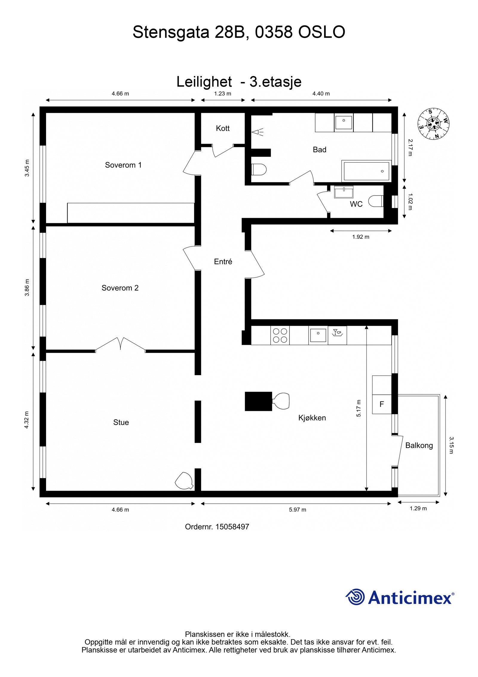 Plantegning med mål. Galleribilde