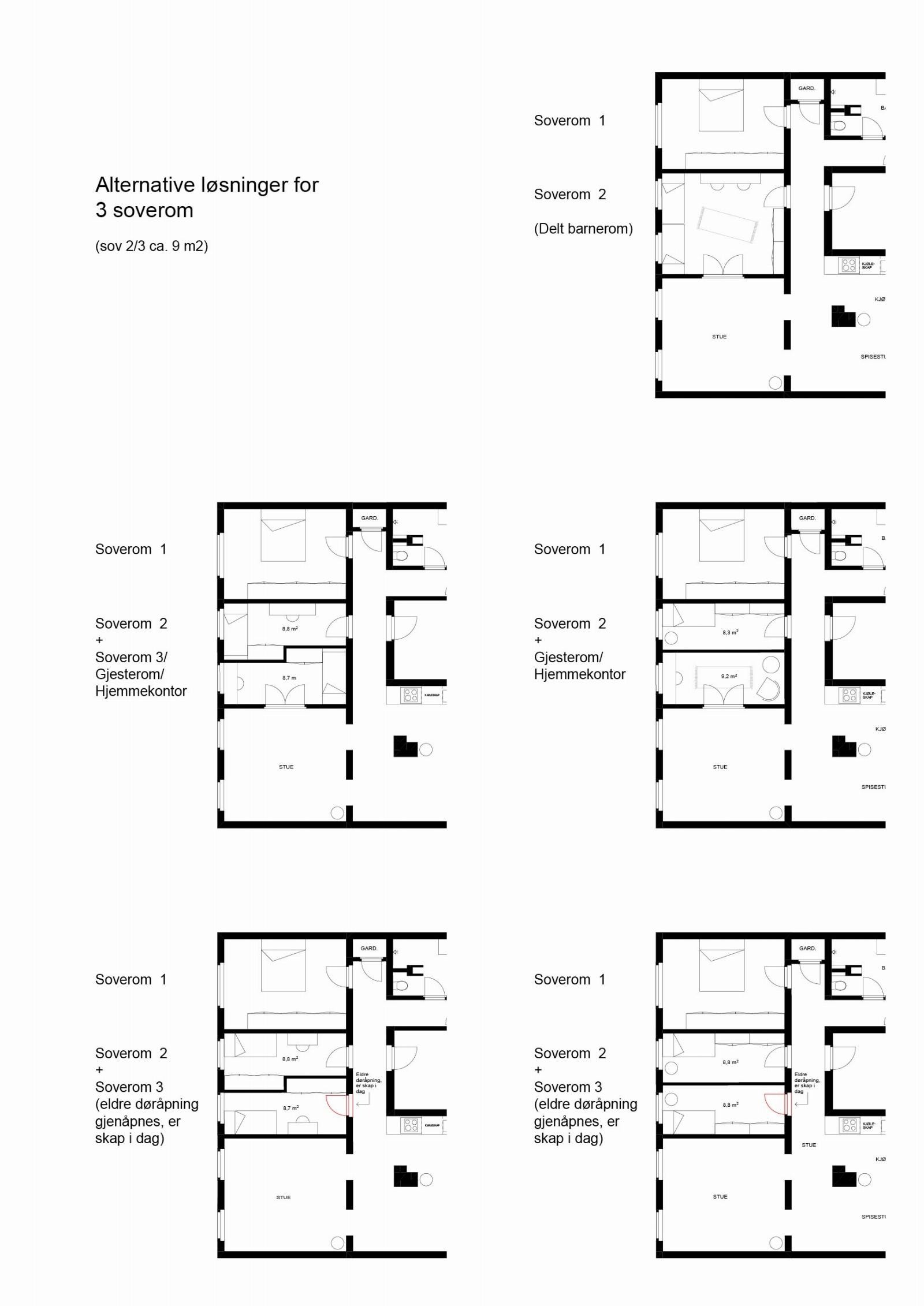 Alternativ planløsninger med 3 soverom. Galleribilde