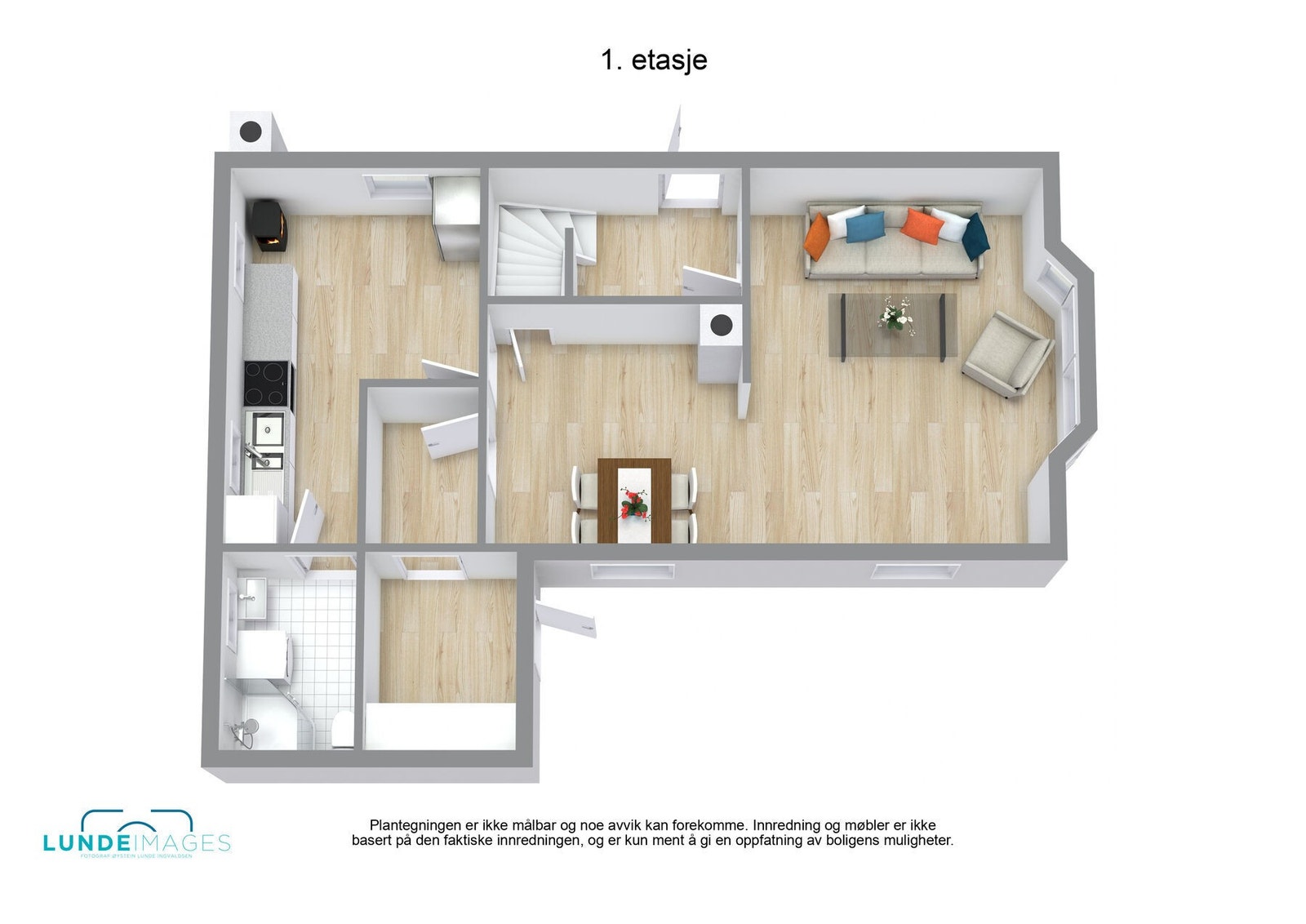 Plantegning 1. etasje 3D - ikke målbar Galleribilde