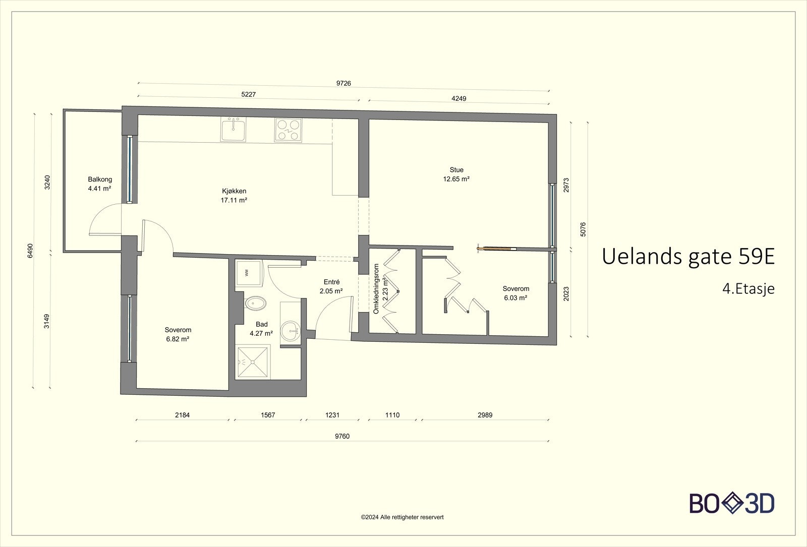 Før vi blar videre ser vi nærmere på boligens planløsning. I tillegg til innvendige arealer disponerer boligen én kjellerbod på ca. 5 kvm. Galleribilde