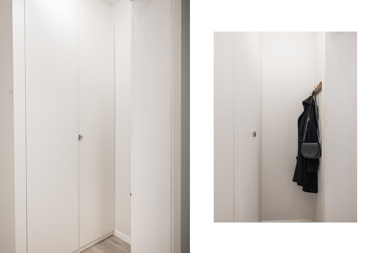 Nå er ikke dette nødvendigvis annonsens lekreste bilde, men det viser litt av den utrolig gode lagringsplassen som er i garderobenisjen. Galleribilde