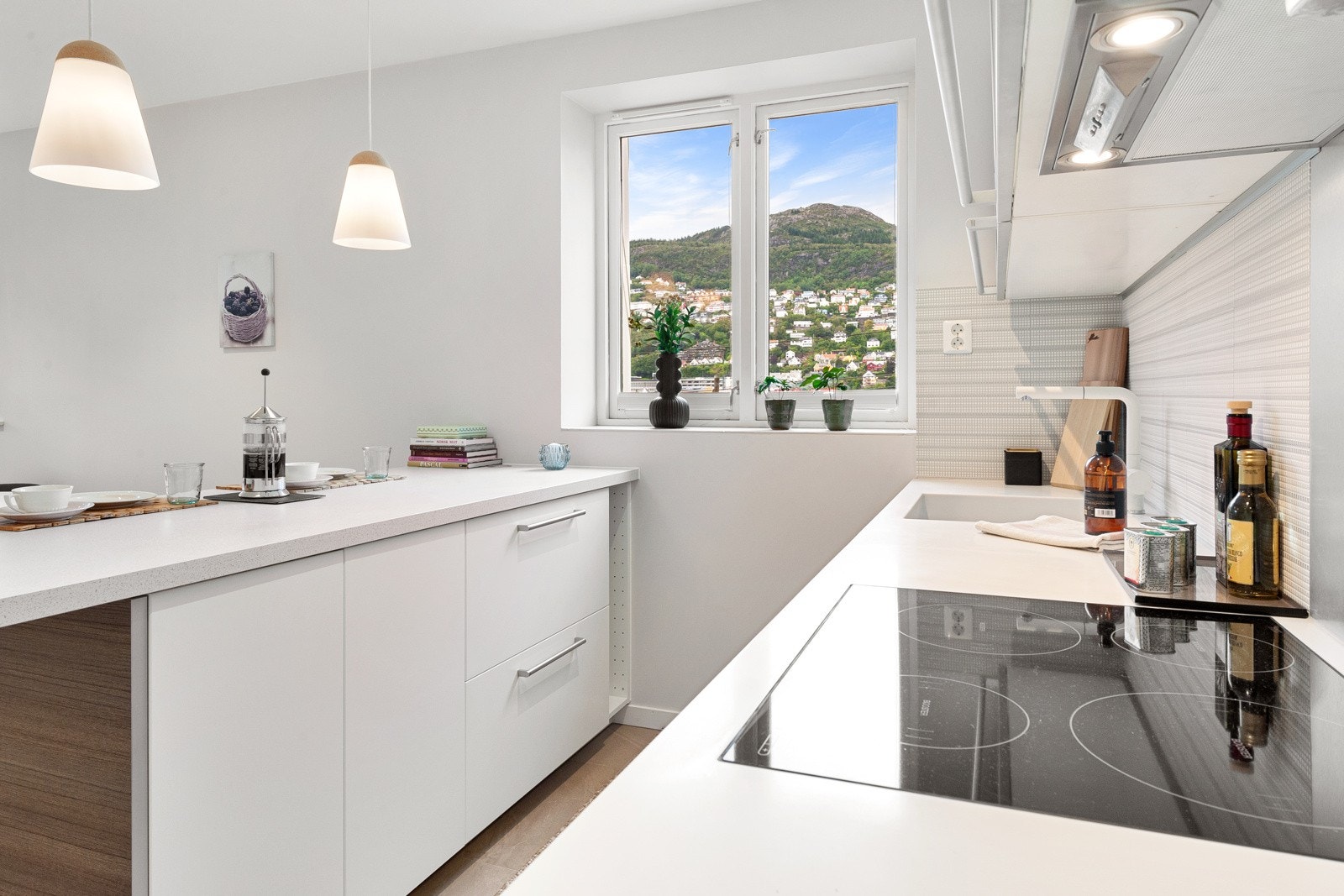 Her er det det godt med både skap- og benkeplass. Kjøkkenventilator har avtrekk ut i det fri. Galleribilde