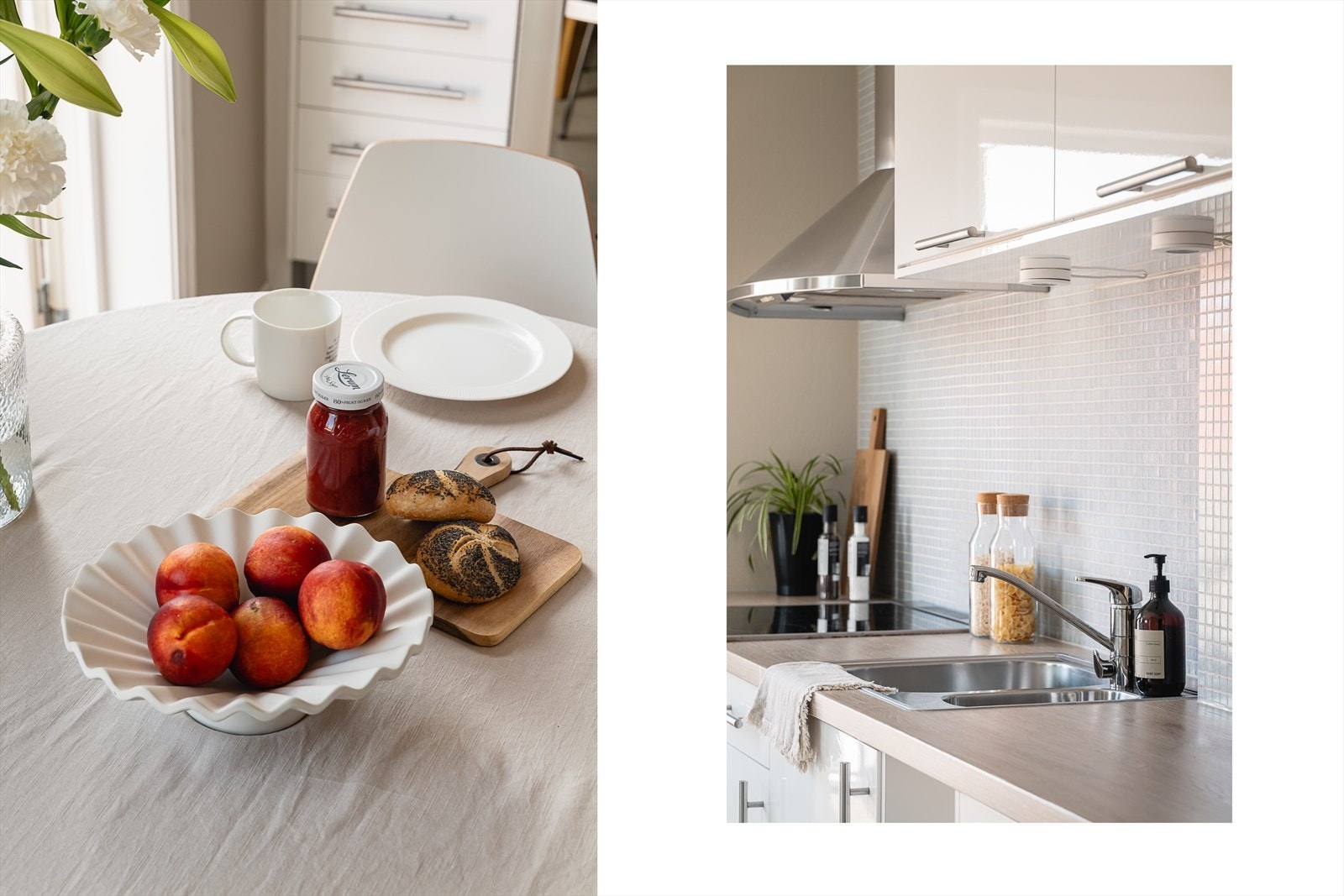 Her er også integrert oppvaskmaskin samt frittstående komfyr og kjøleskap med fryser. Galleribilde