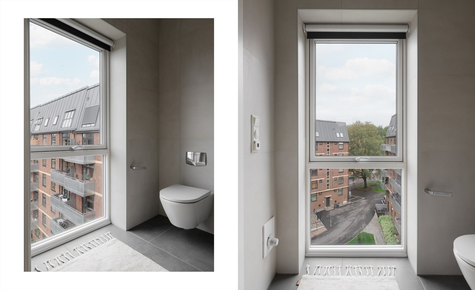 Vindusflaten fra gulv til tak tilfører badet mye naturlig lys. Galleribilde