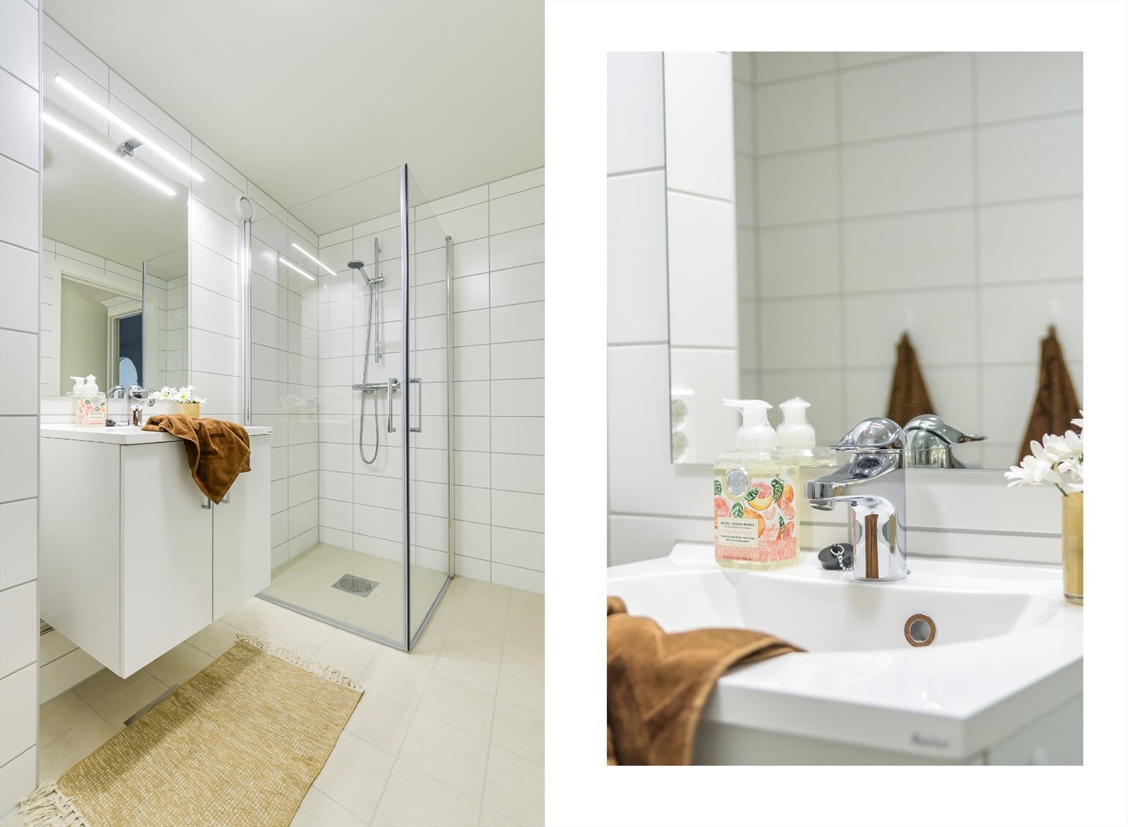 Flislagte overflater, og varmekabler i gulvet. Varmtvann er inkludert i felleskostnadene Galleribilde