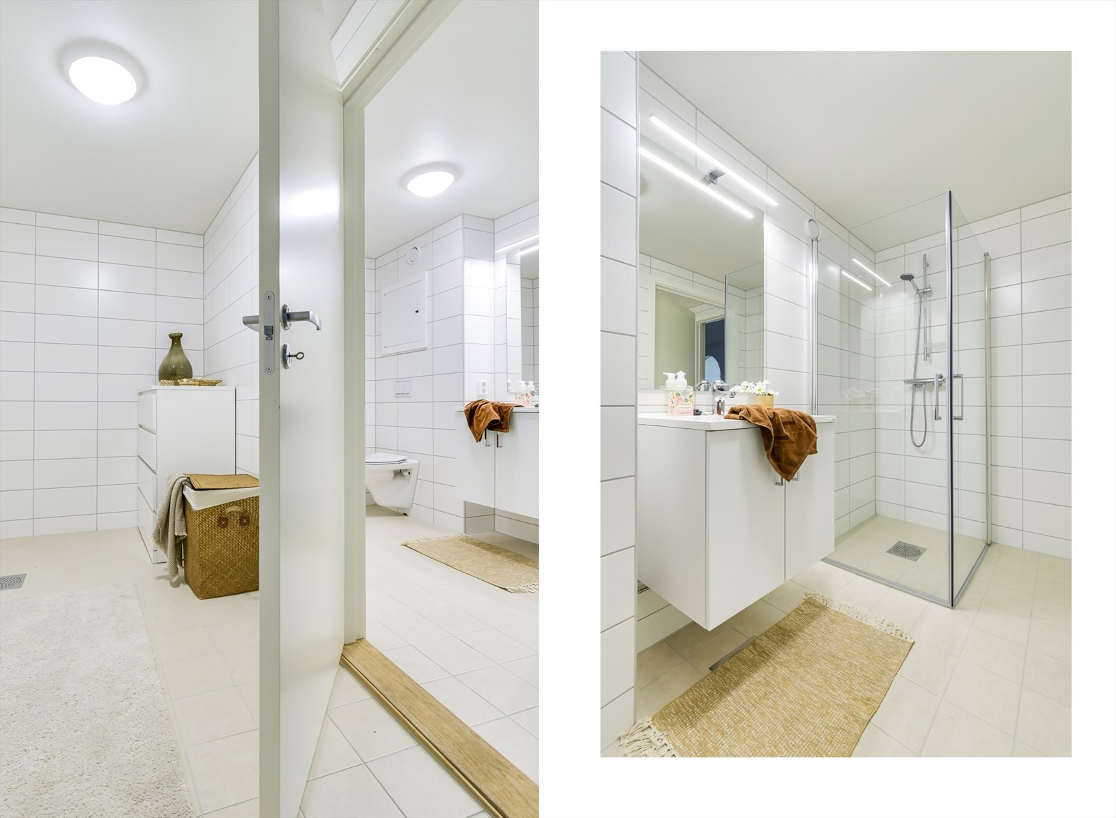 Leiligheten har et lekkert vaskerom og bad, som ble pusset opp i regi av Borettslaget i 2024. Vaskerommet har opplegg for vaskemaskin Galleribilde