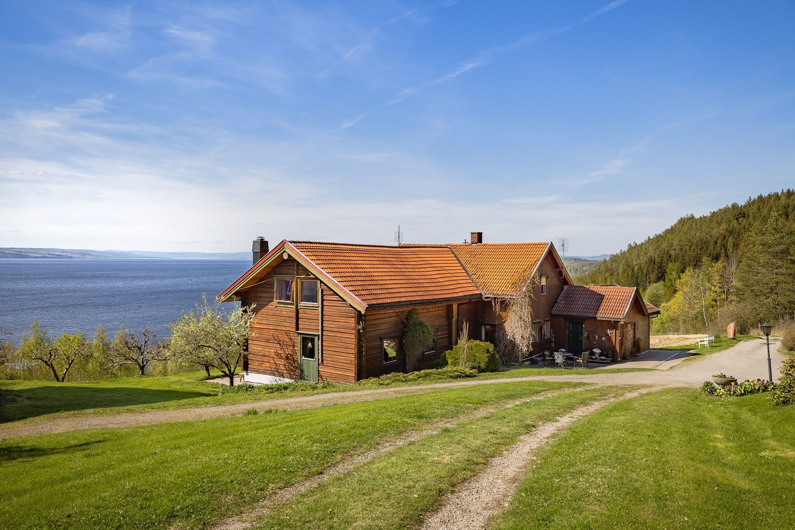 I hagen er det flere frukttrær og blomsterbed. Galleribilde