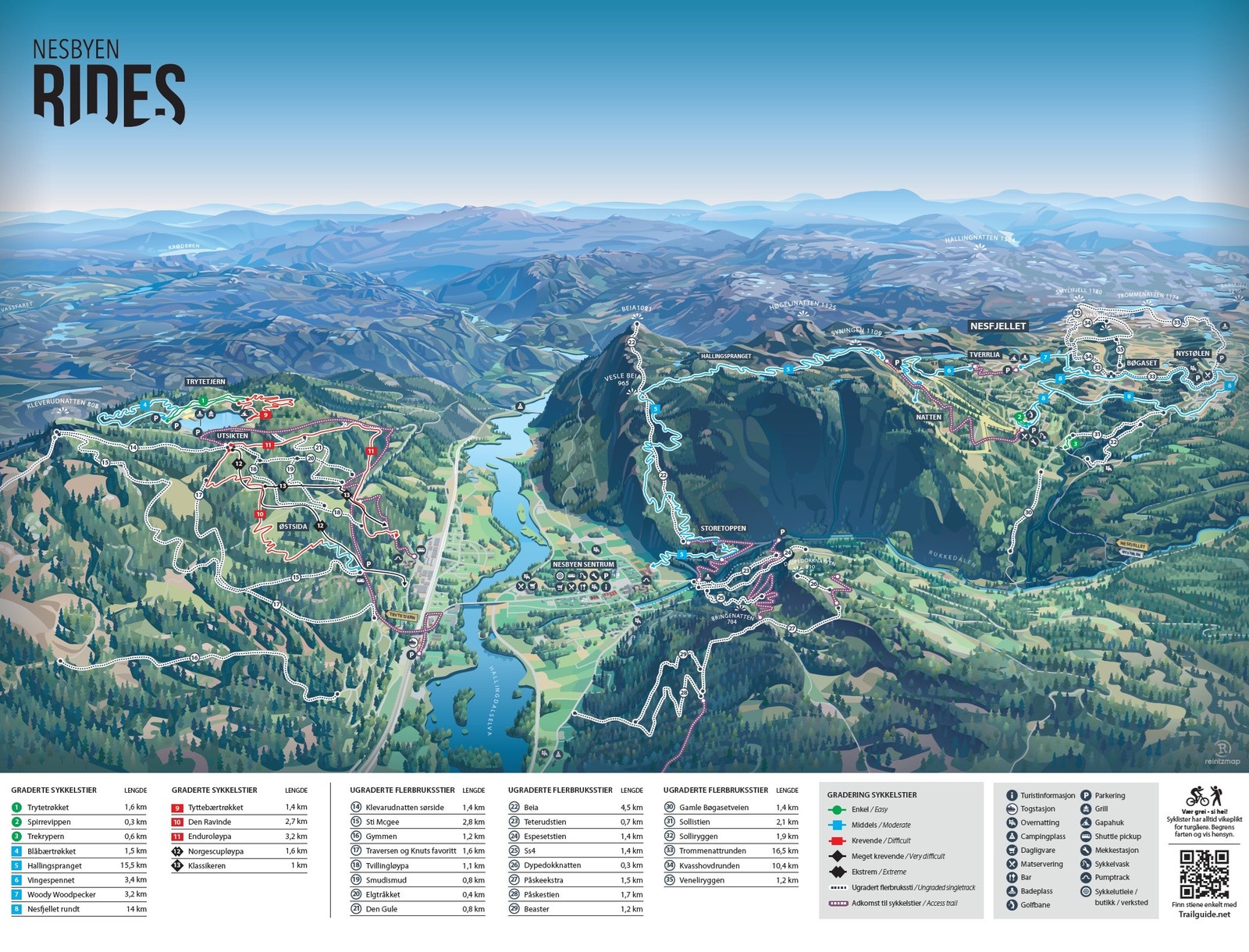 Kart over sykkelstier i Nesbyen Galleribilde