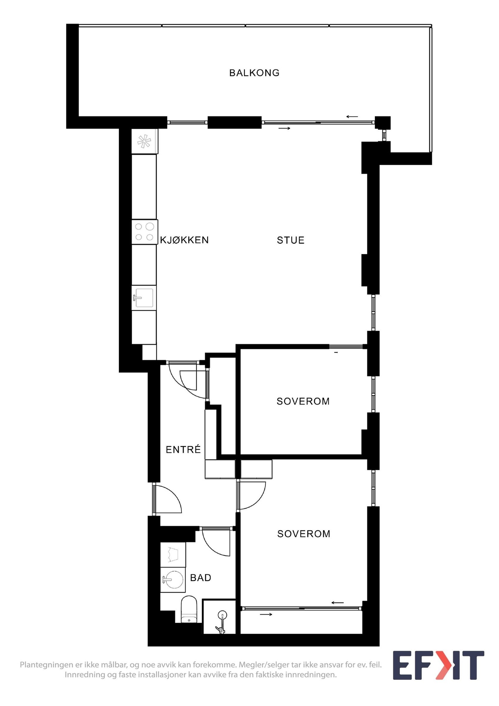 Plantegning; BRA-I =65m2; balkong =19m2 Galleribilde