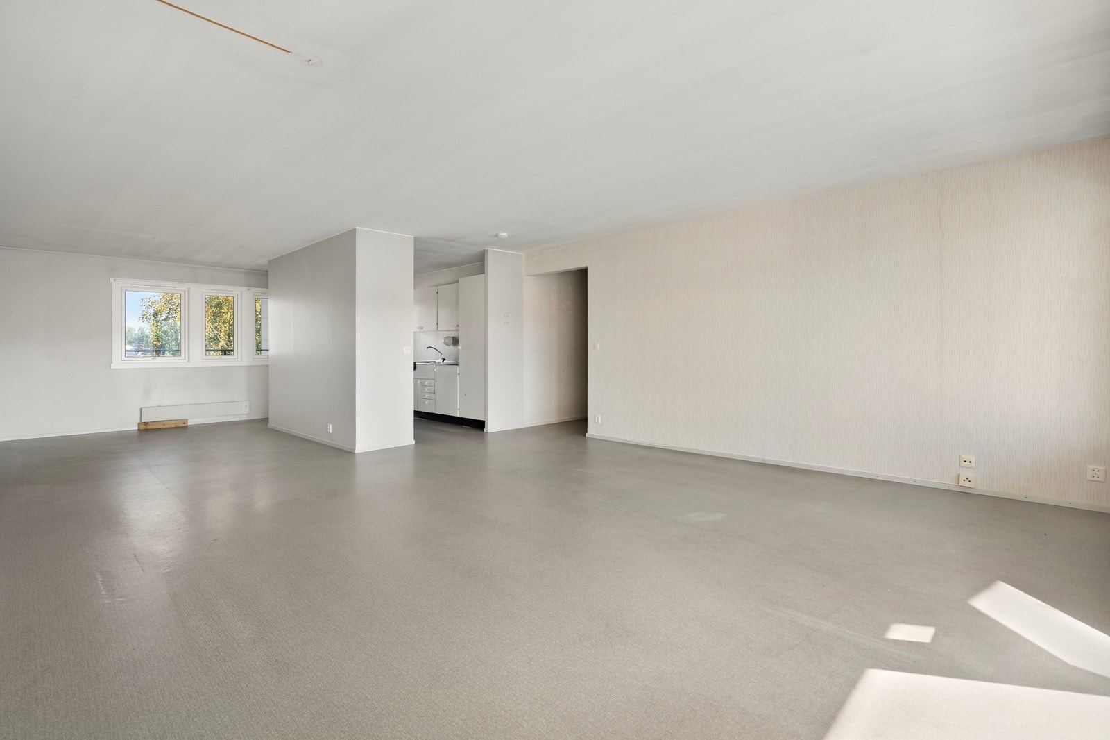 Velegnet plass til sofa, sofabord, mediemøblement og egen spisestuedel. Galleribilde