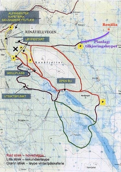 Renåfjellet Alpinsenter.
Blant de mange oppkjørte løypene i Renåfjellet kan man velge toppturen, hvor Vardebua ligger på 1028 moh. Renålia vil lage en tilkjøringsløype til Renåfjellets løypenett! Galleribilde