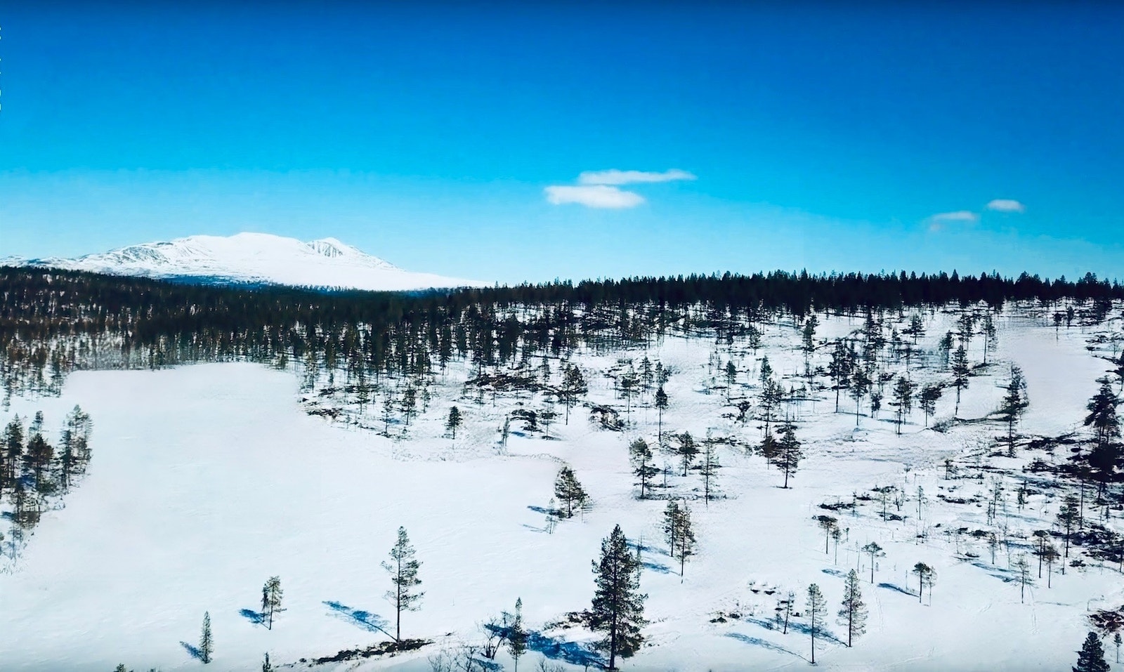 Renålia, myra og Sølen. Hyttefeltet strekker seg fra myra og oppover åsen til høyre Galleribilde