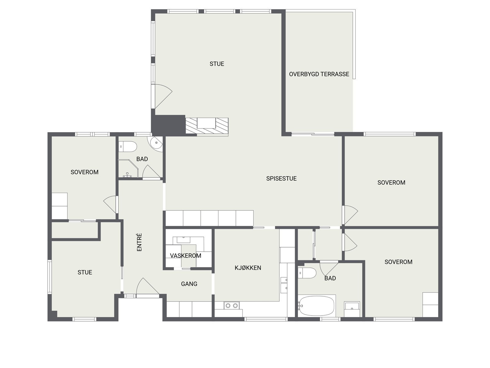 Boligens rom er fordelt på ett plan. Krypkjeller under huset. Galleribilde