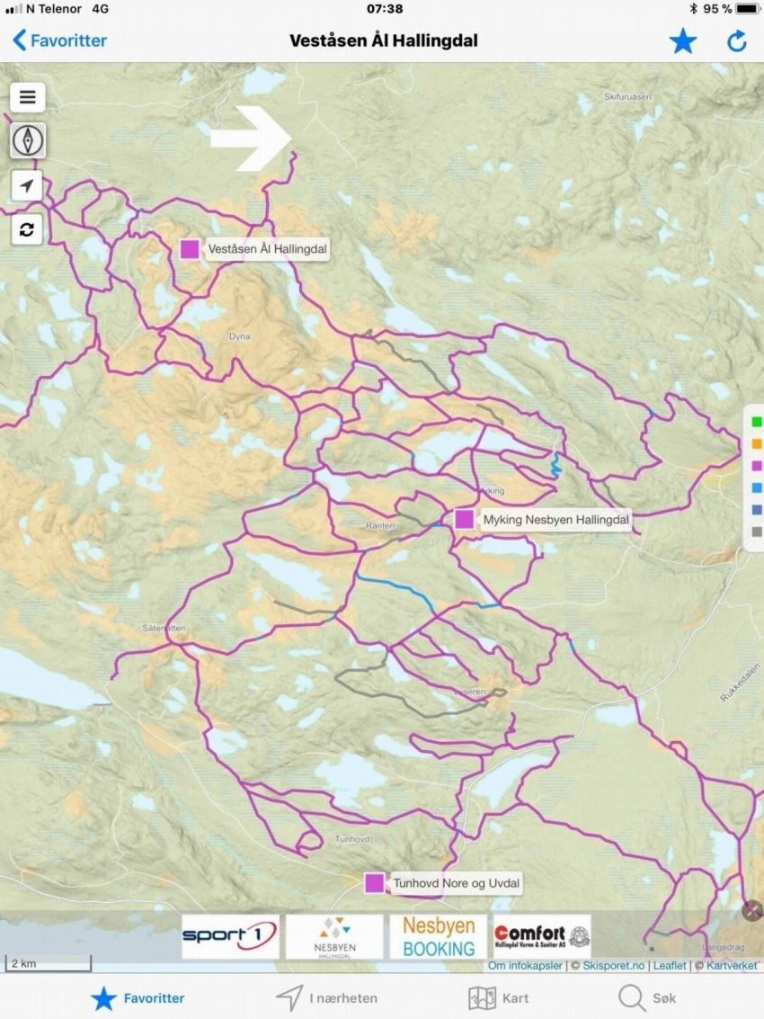 Kart over langresnnløyper. Pilen er merket noe ovenfor eiendommen. Galleribilde