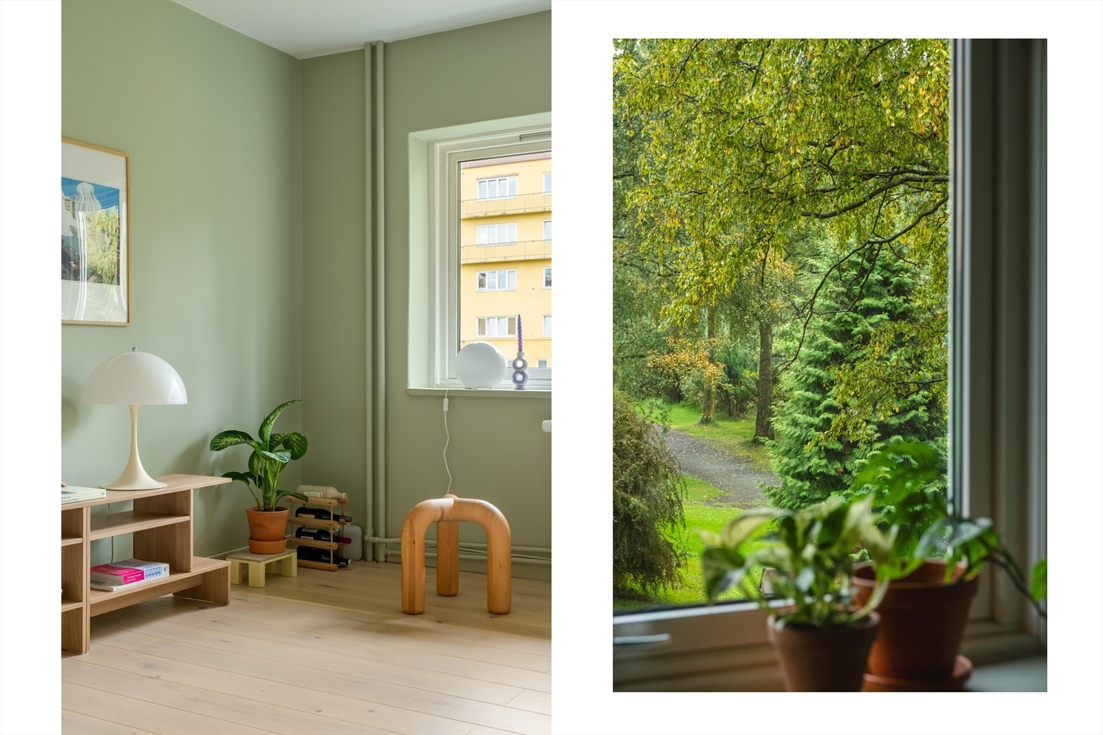 De store vinduene gir et pent utsyn mot grønne områder. Galleribilde