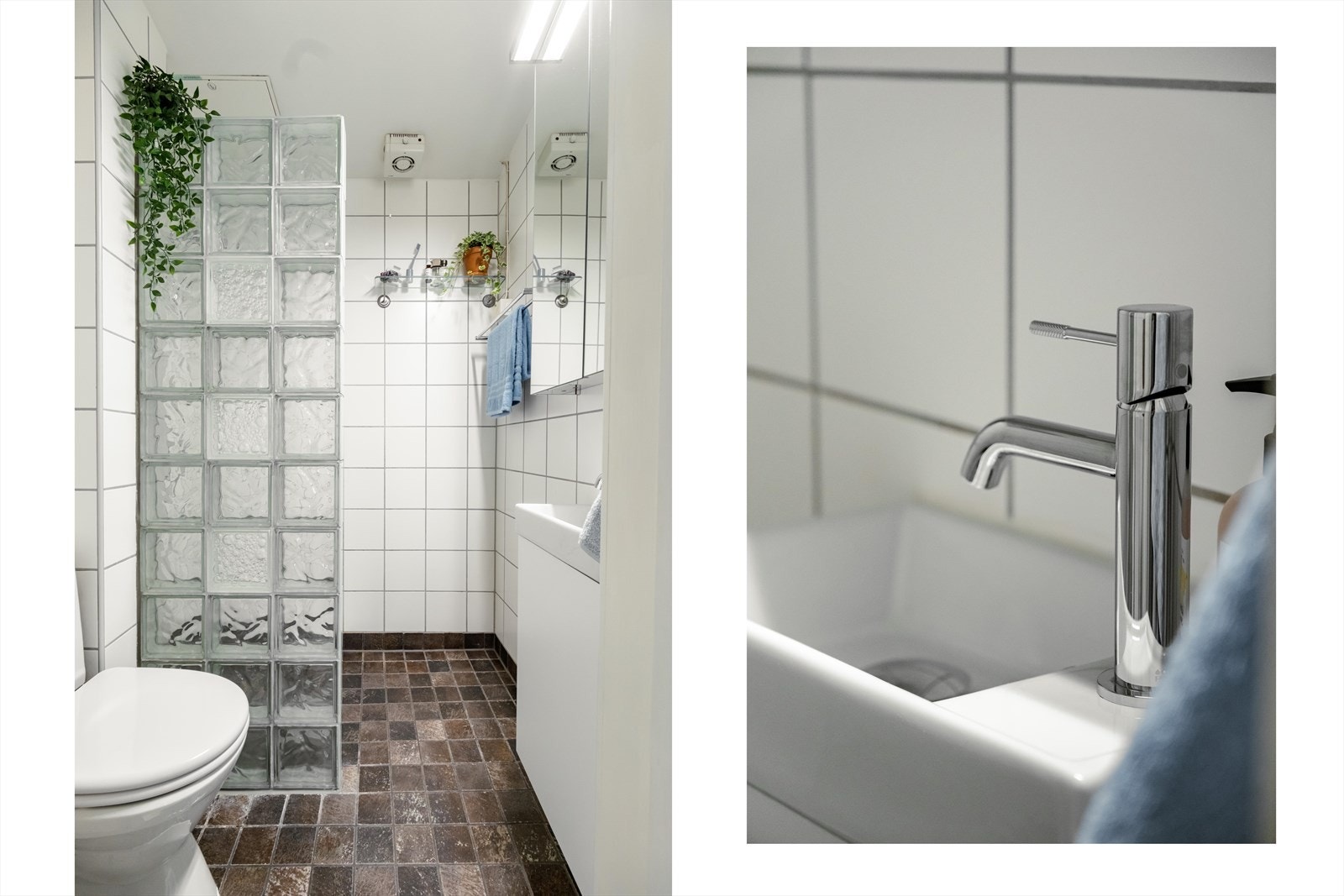 Hvit baderomsinnredning med heldekkende servant på underskap og speilskap med belysning over. Servanten er ny fra 2024. Galleribilde