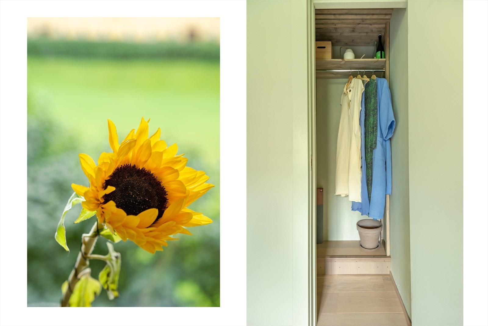 Praktisk omkledningsrom/bod med gode oppbevaringsmuligheter. I boden er det nytt tak, hyllesystem og kasse på gulv fra 2024. Hyllesystemet er beiset i Drivved, som gir et lyst og vakkert treverk. Galleribilde