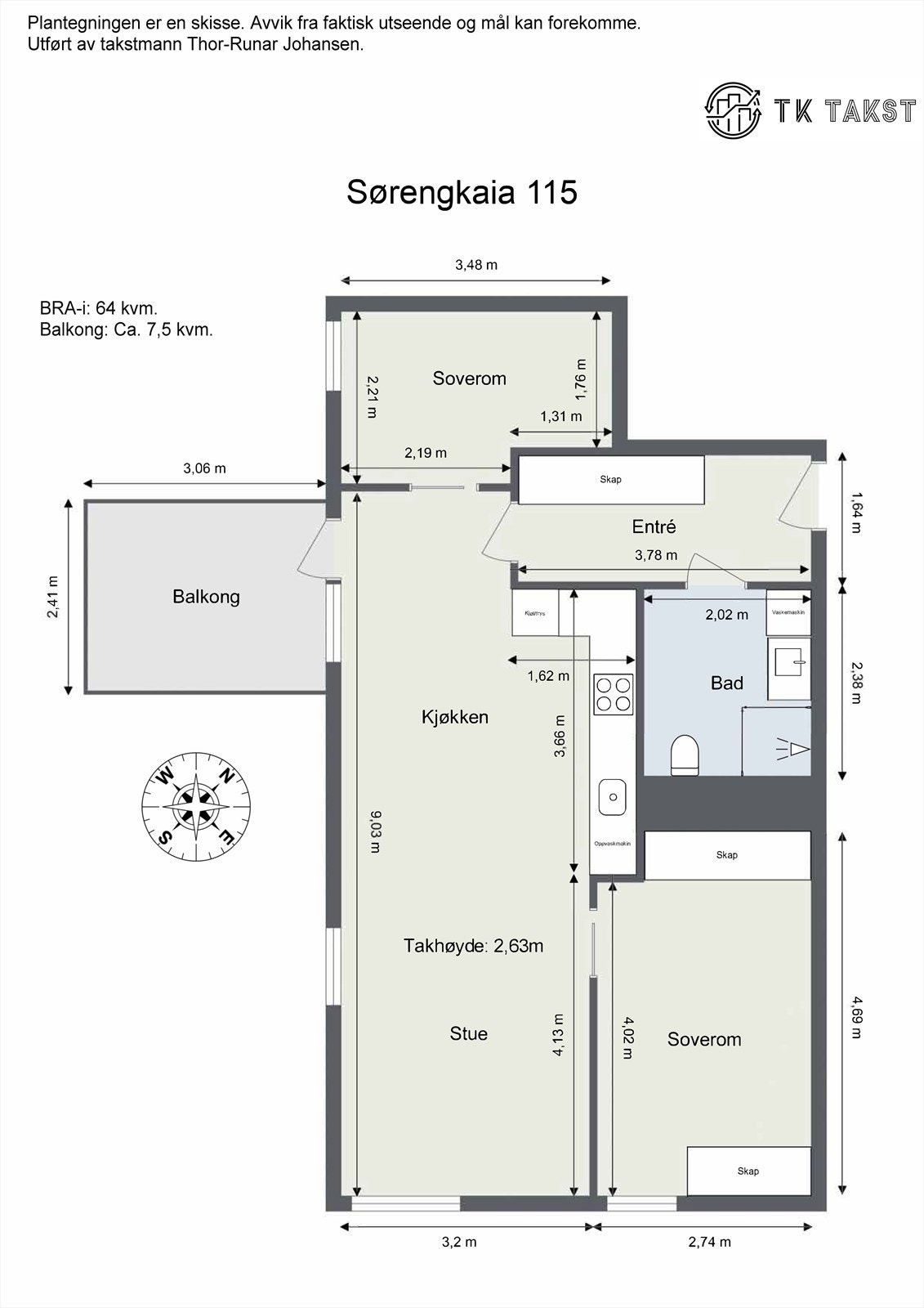 Plantegning. I tillegg disp. seksjonen en kjellerbod på ca. 5 m2. Galleribilde