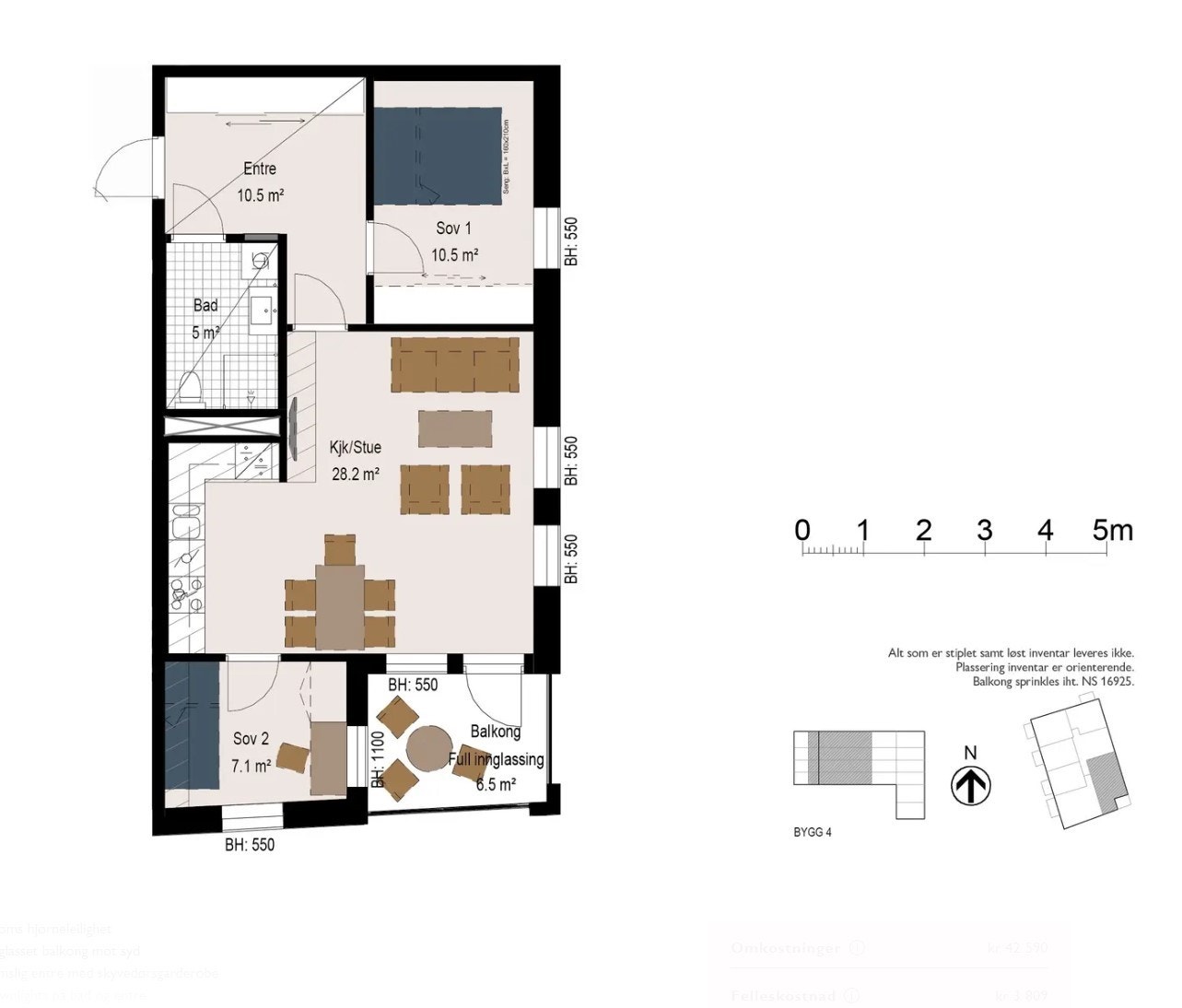 Vedlagte plantegninger er ikke målbare. Arealene er hentet fra utbygger/entreprenør sitt prospekt. Eiendommen er under oppføring, og er derfor ikke oppmålt. Galleribilde