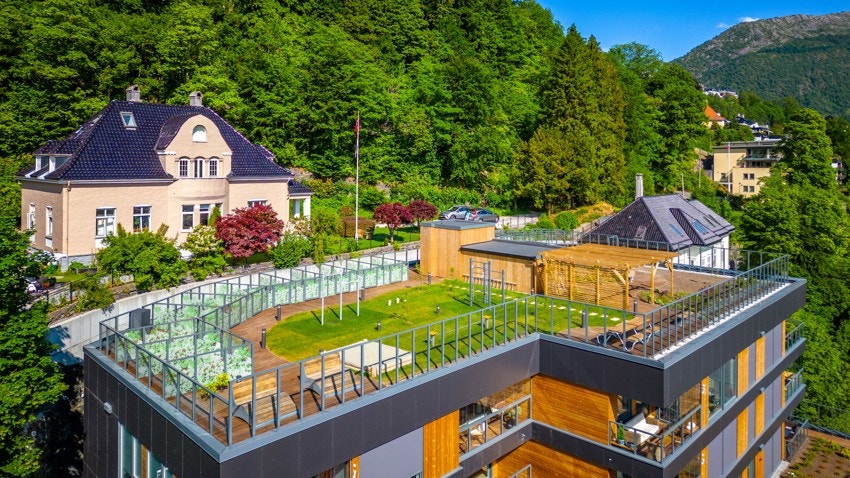 - Nydelig opparbeidet med plen, beplantning, benker og møteplasser - Galleribilde