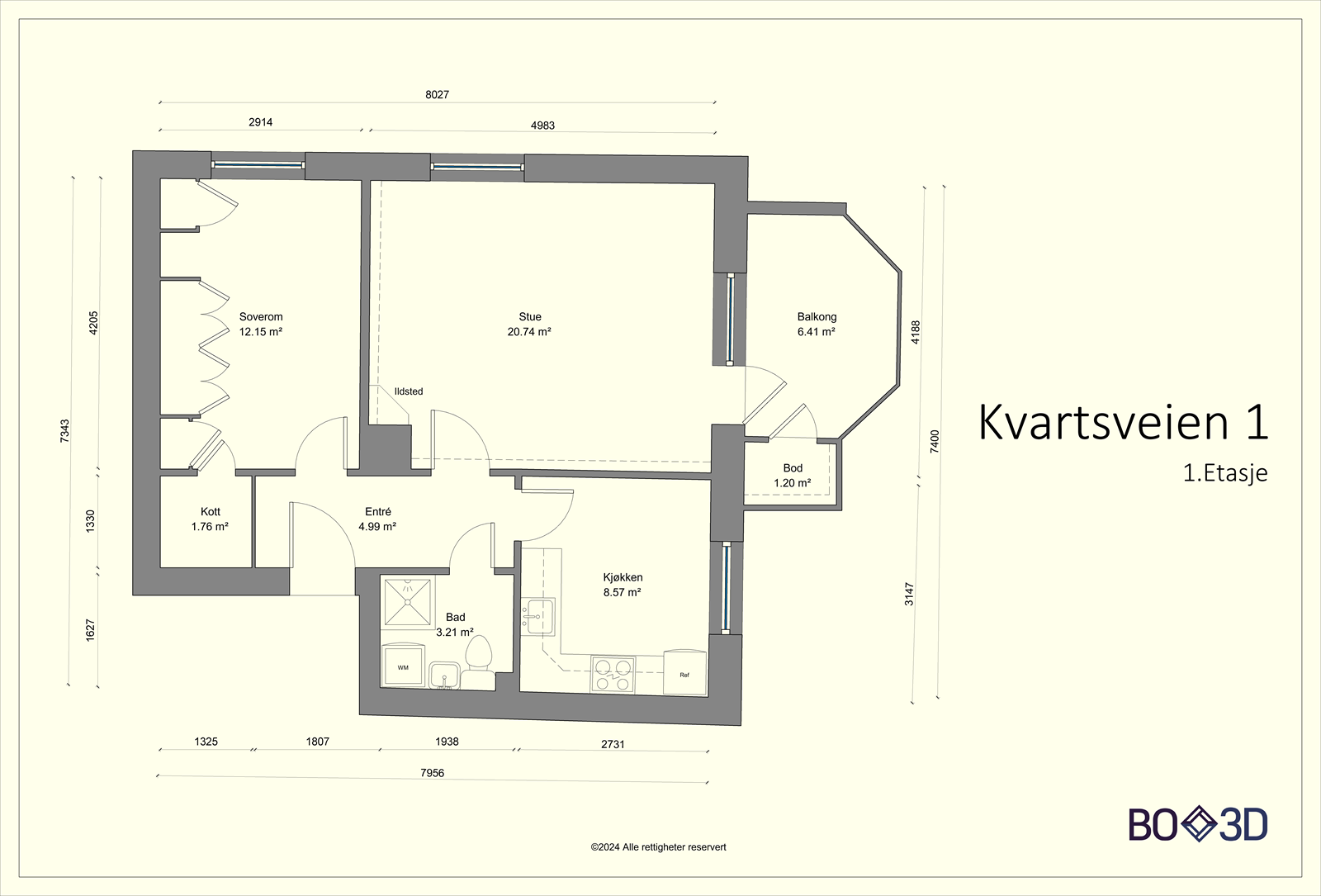 Målsatt plantegning. Galleribilde